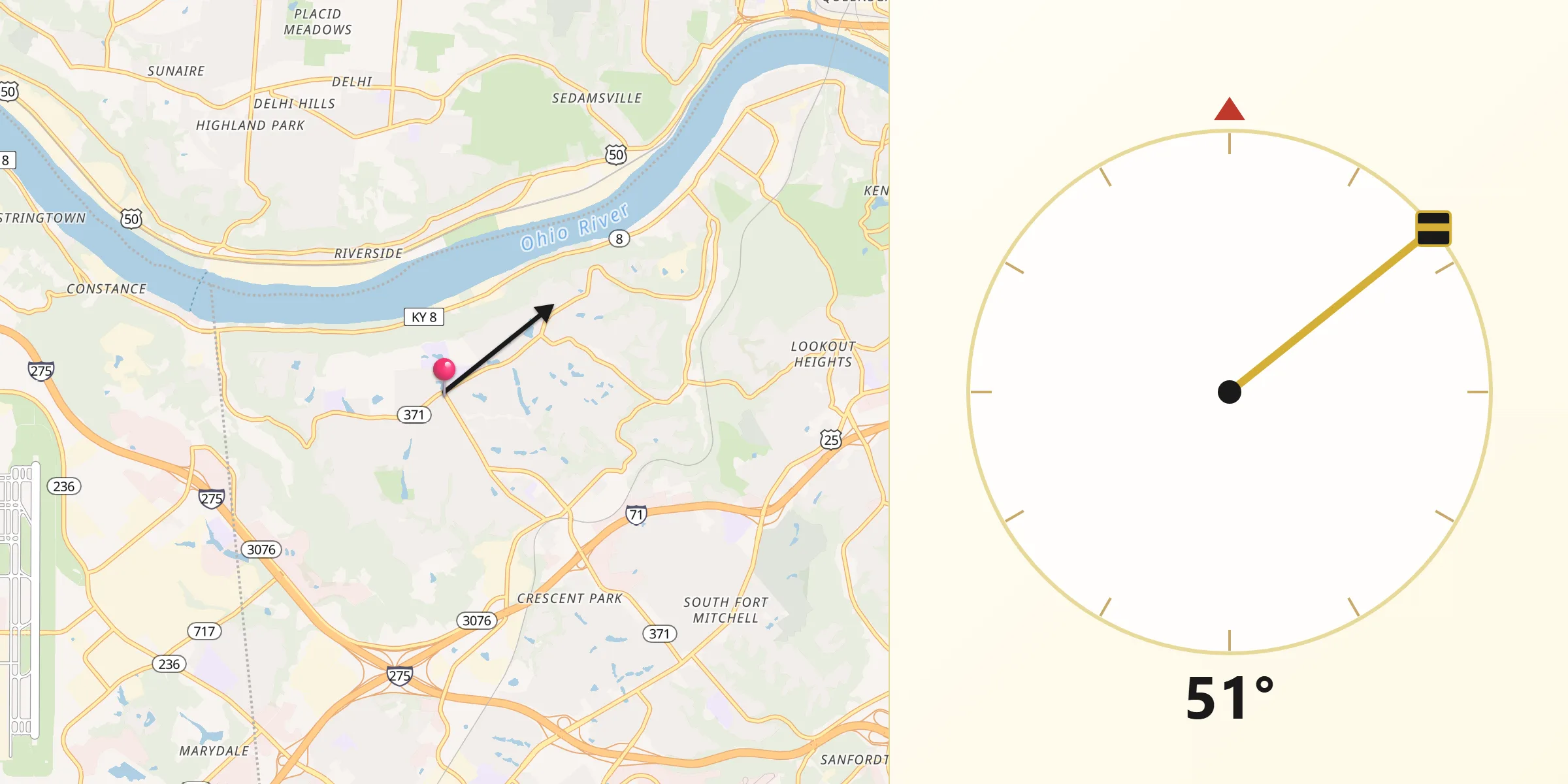 Qibla Direction from Villa Hills
