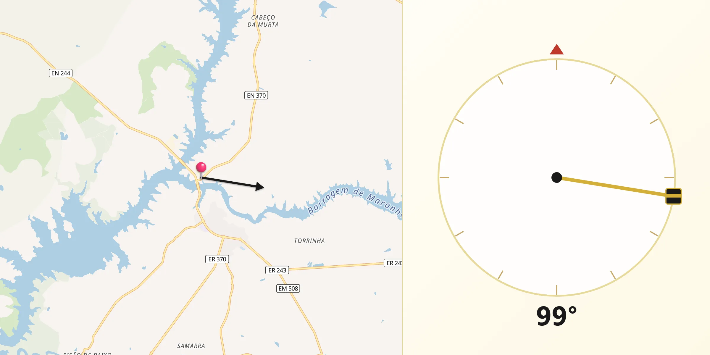 Direção da Qibla a partir de Avis