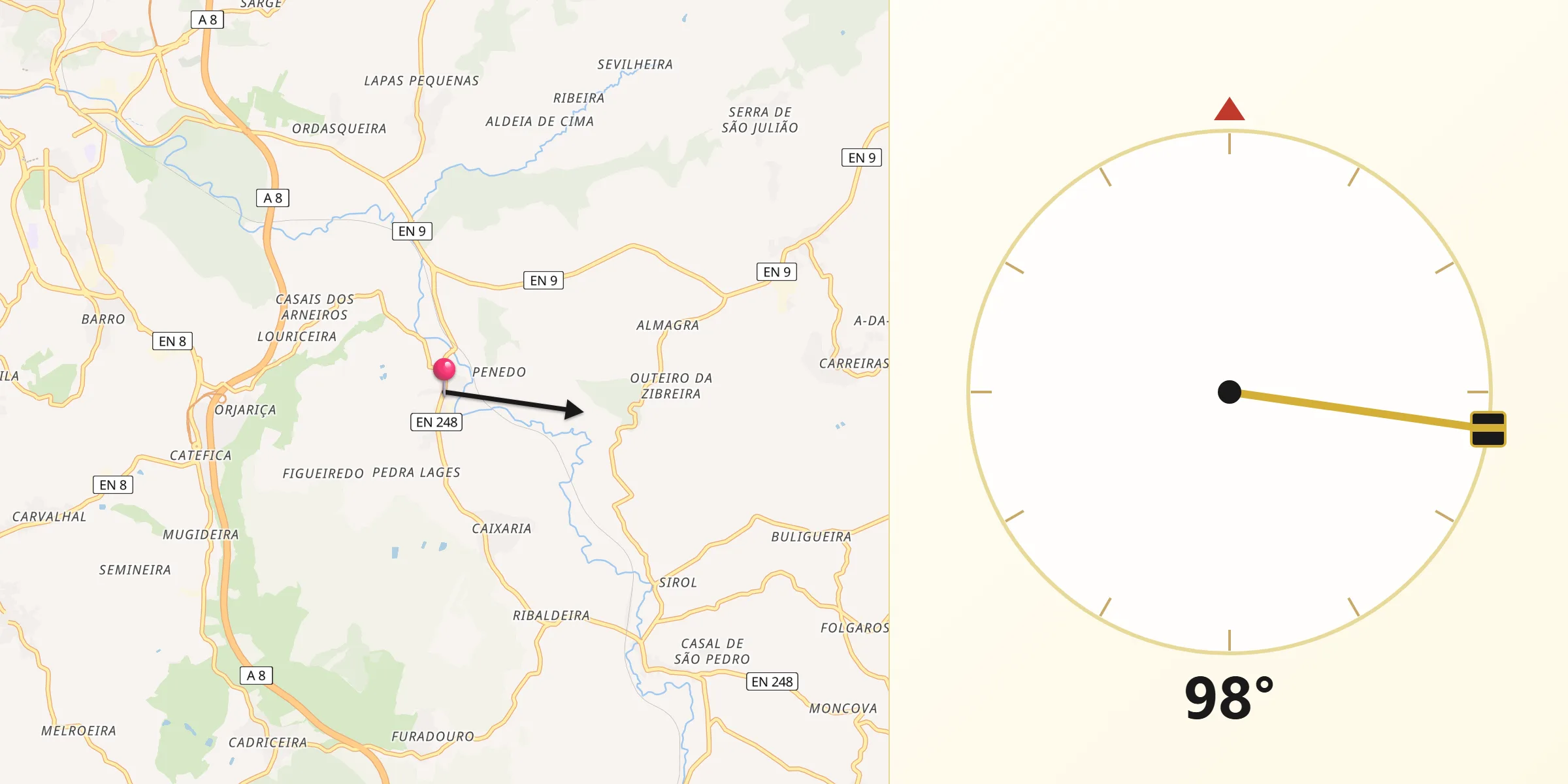 Direção da Qibla a partir de Runa