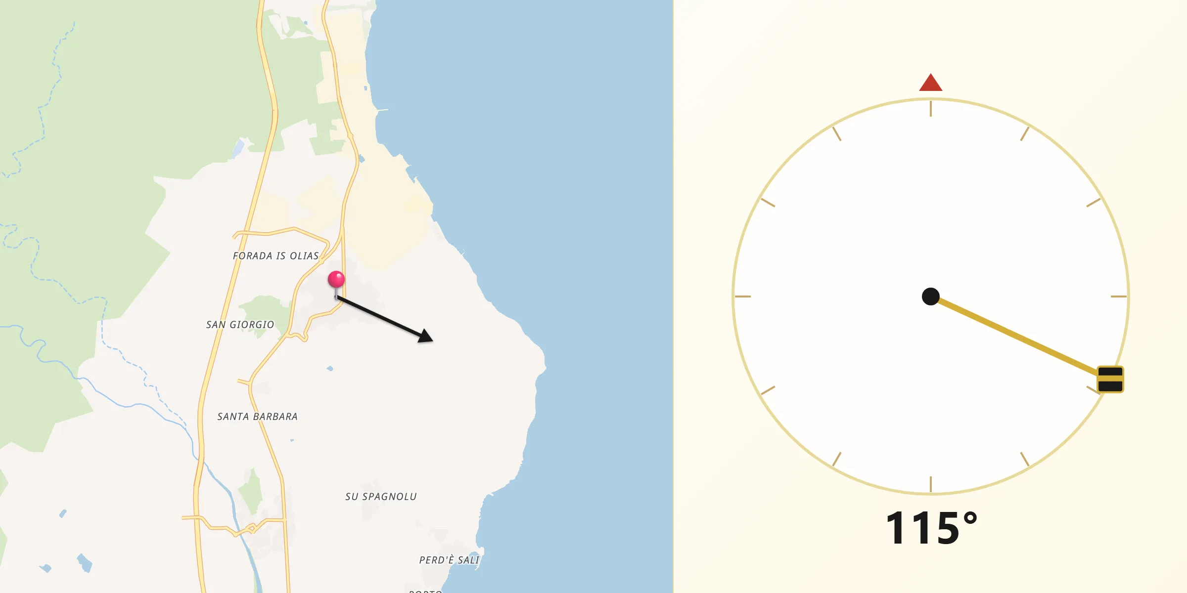 Direzione della Qibla da Sarroch