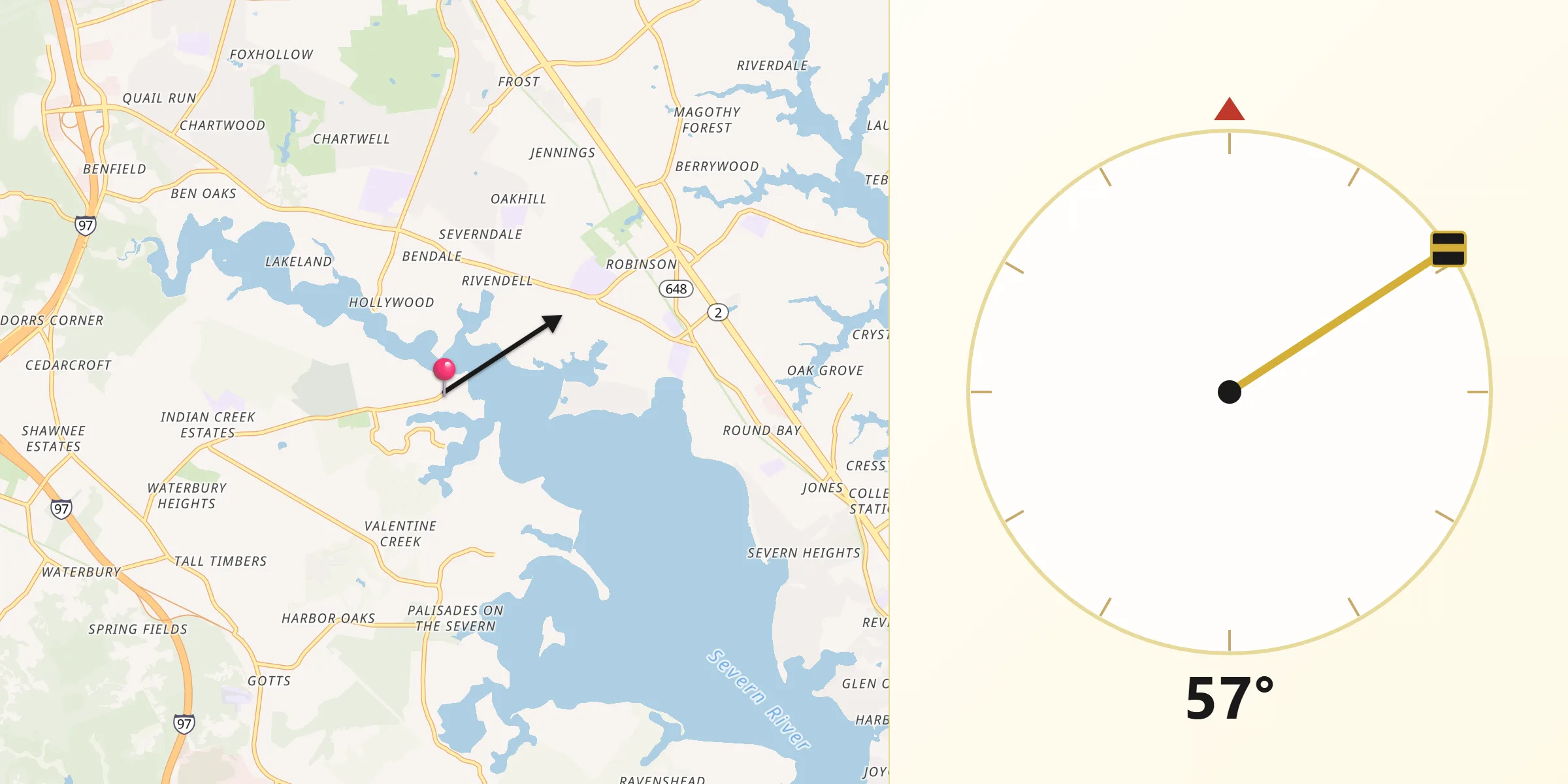 Qibla Direction from Arden on the Severn