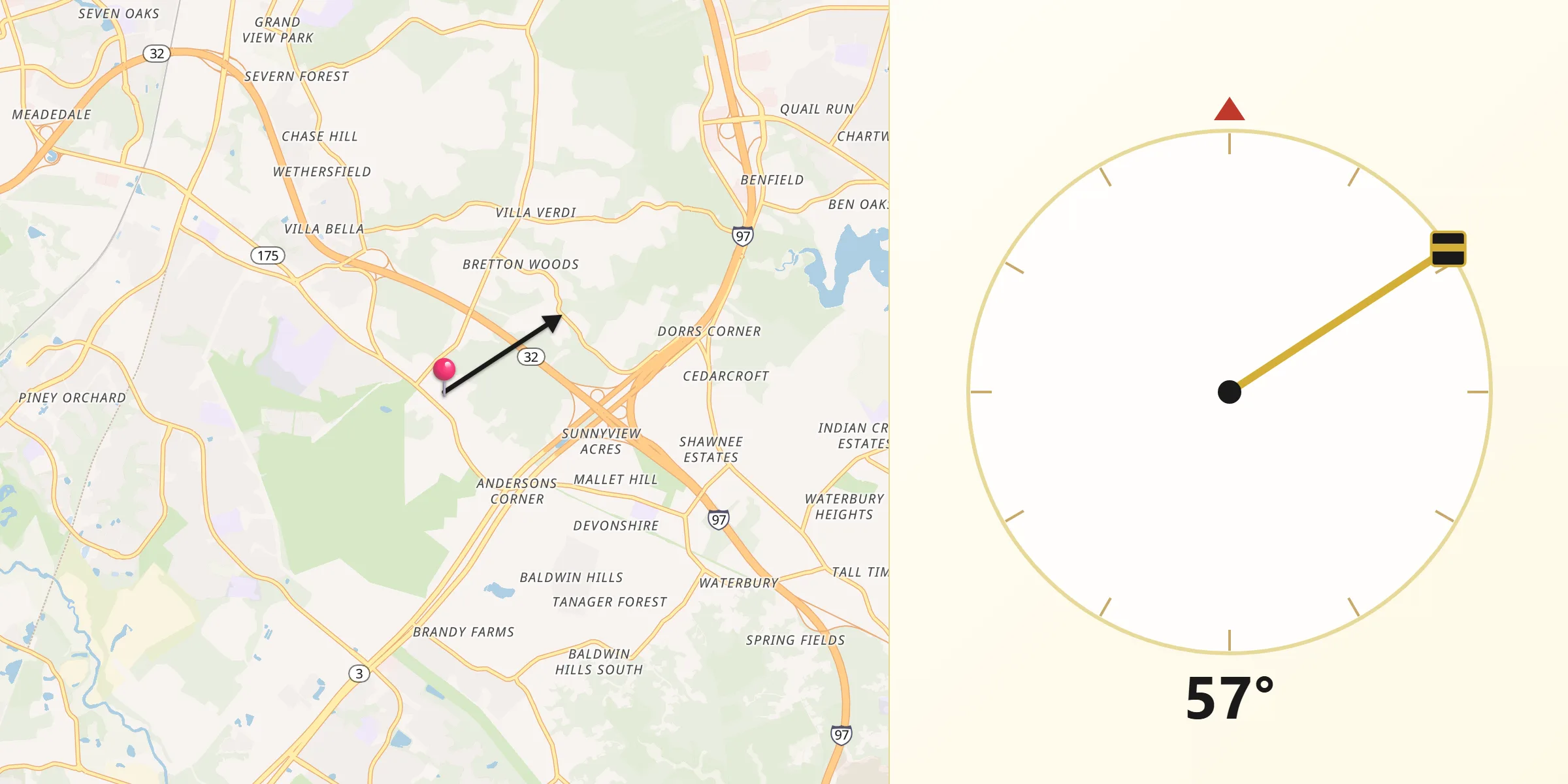 Qibla Direction from Gambrills