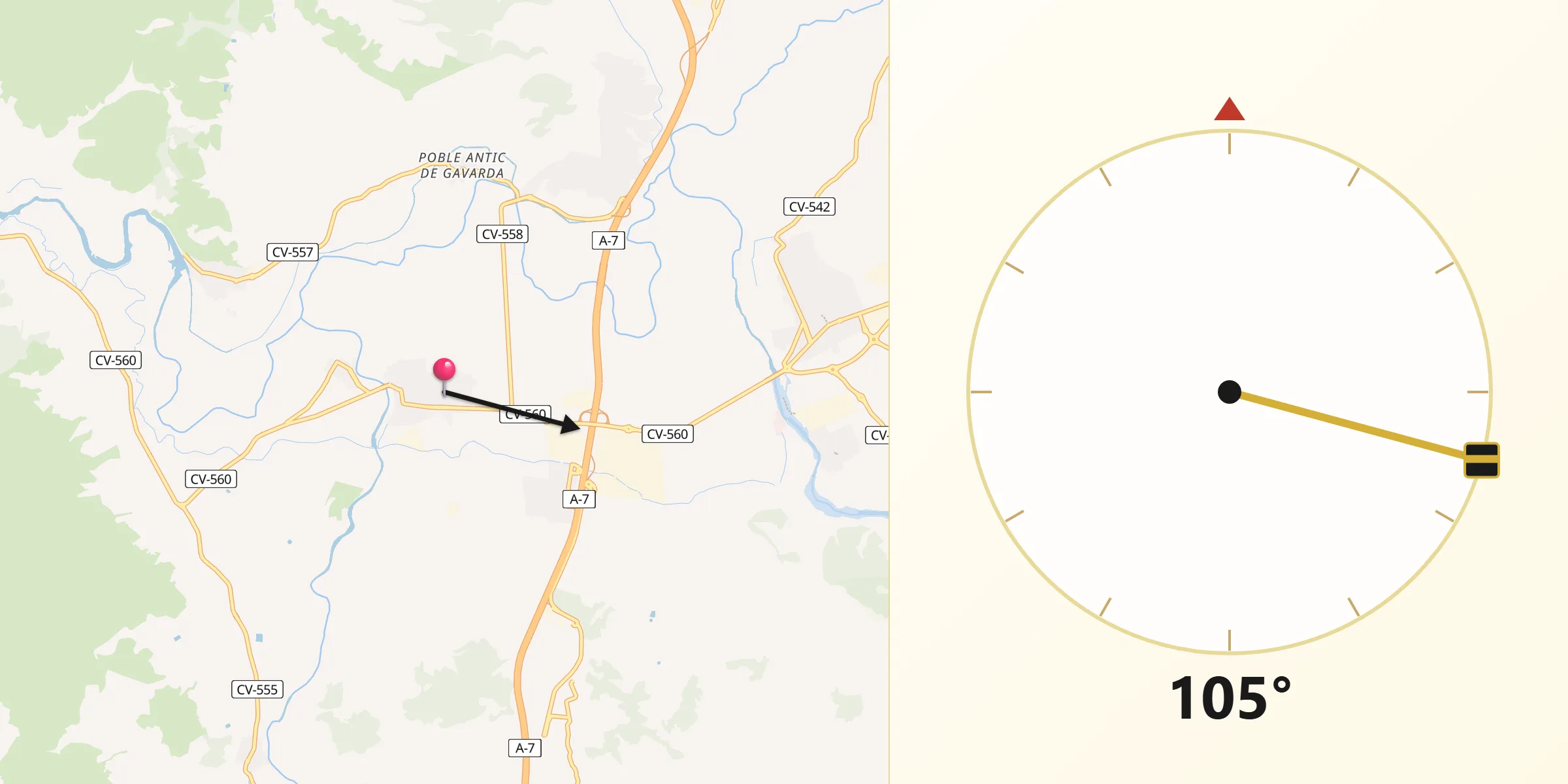 Dirección de la Qibla desde Alcàntera de Xúquer