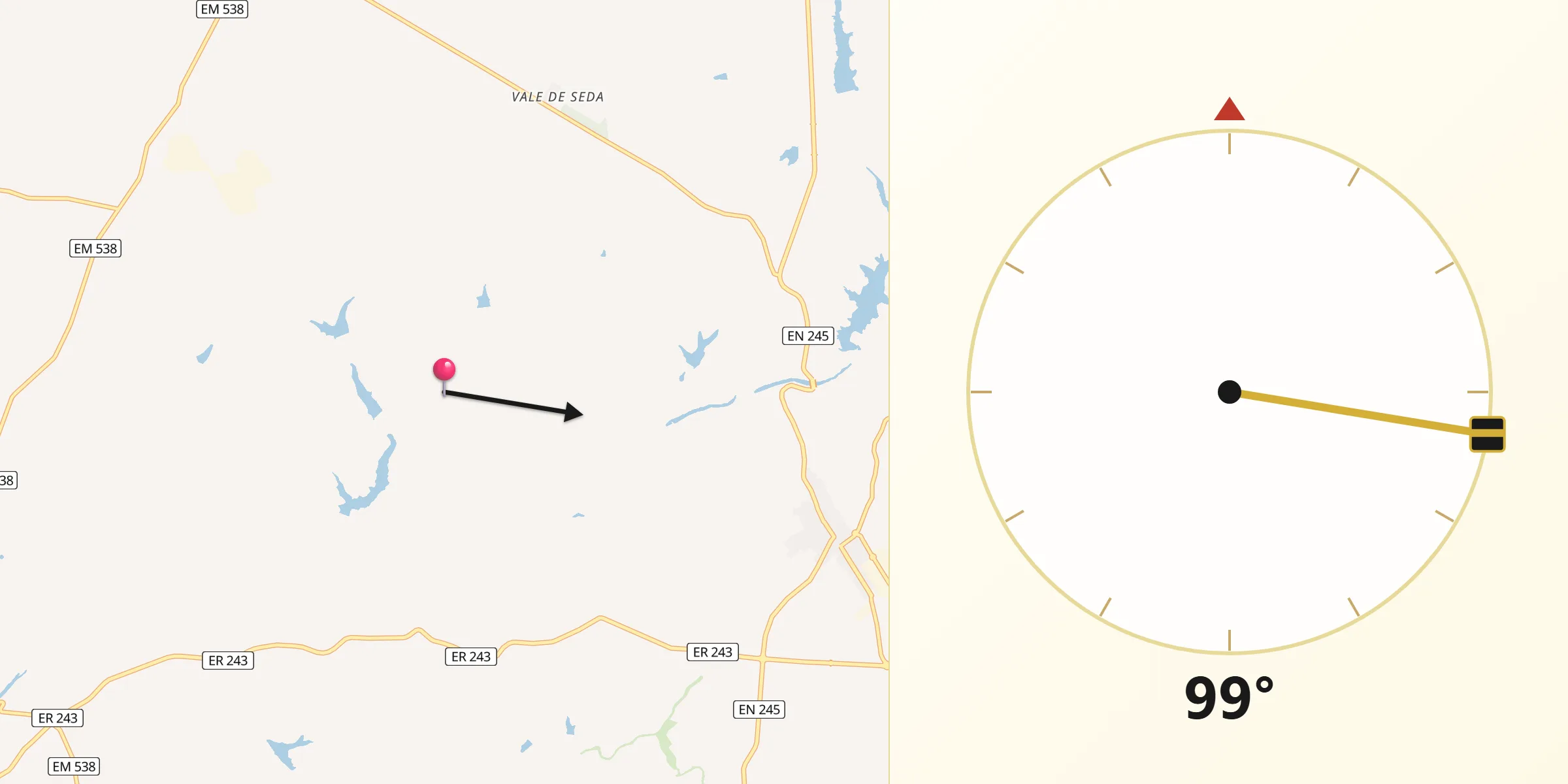 Direção da Qibla a partir de Vale da Amoreira