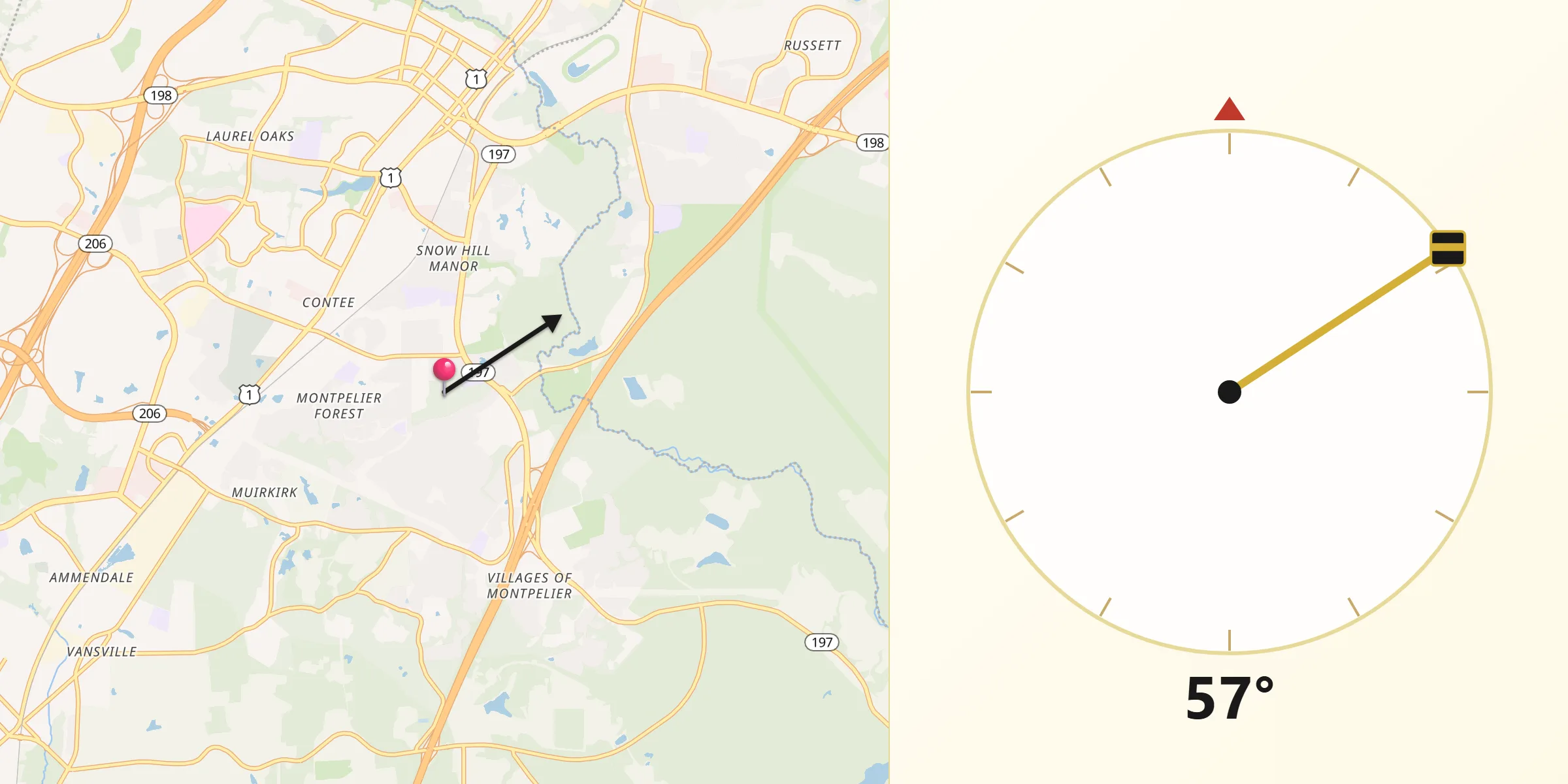 Qibla Direction from South Laurel