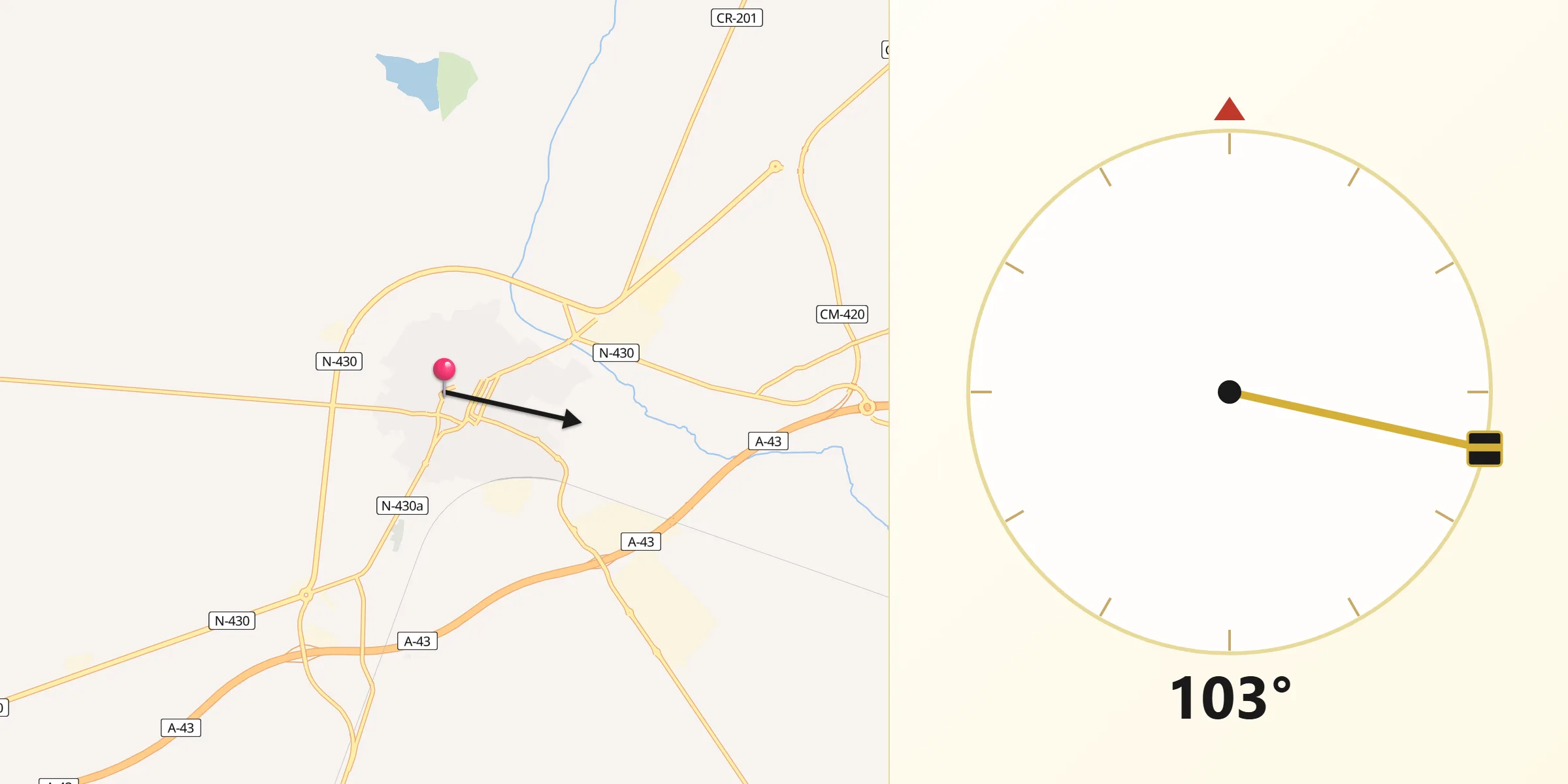 Dirección de la Qibla desde Daimiel