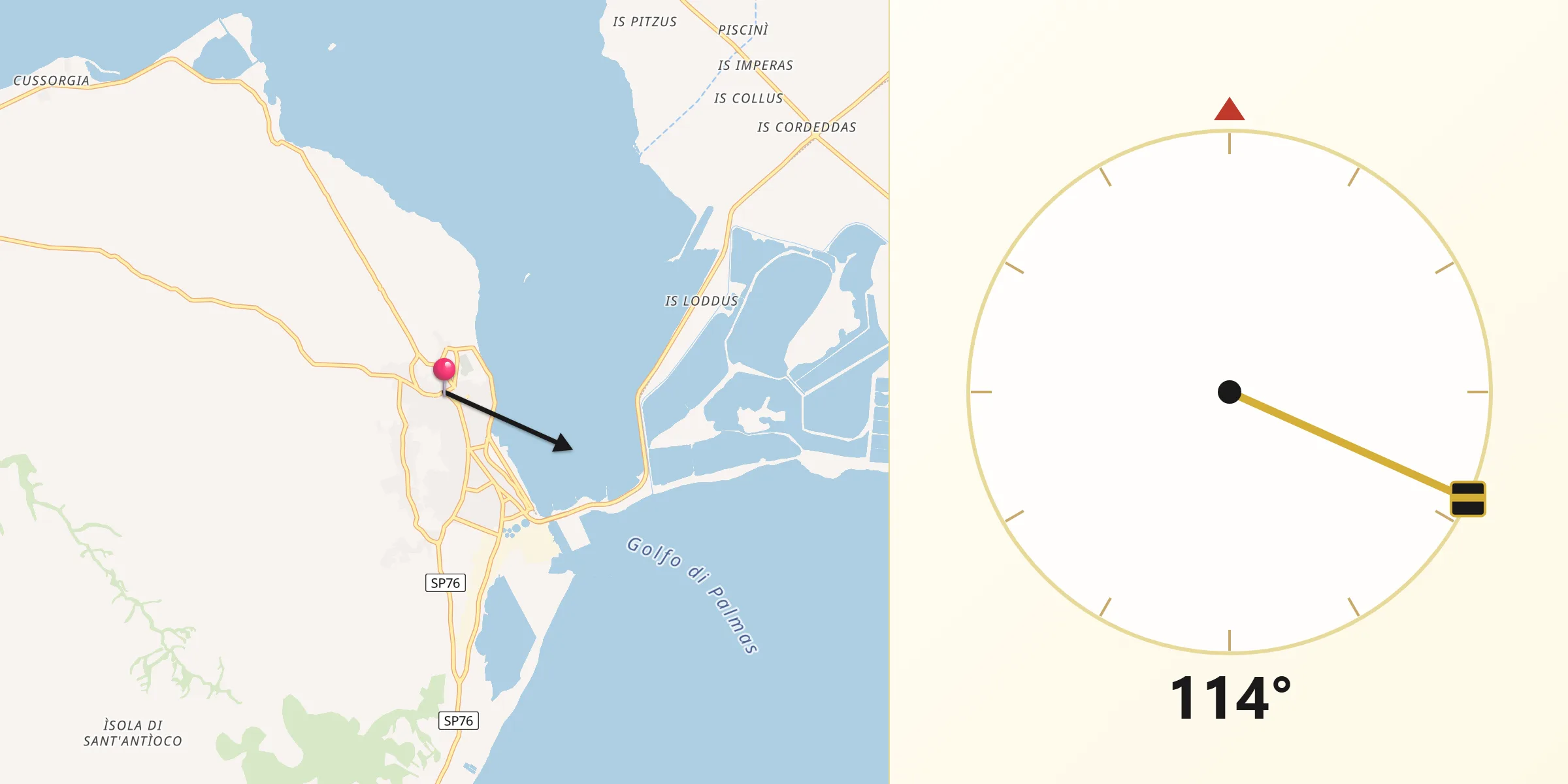 Direzione della Qibla da Sant'Antioco