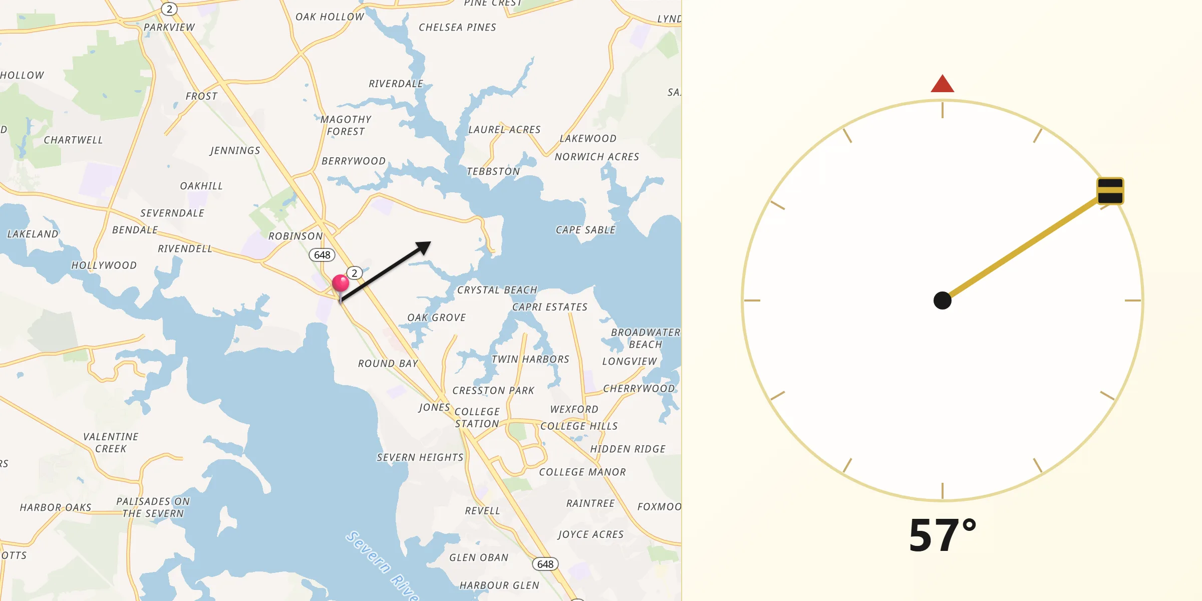 Qibla Direction from Severna Park
