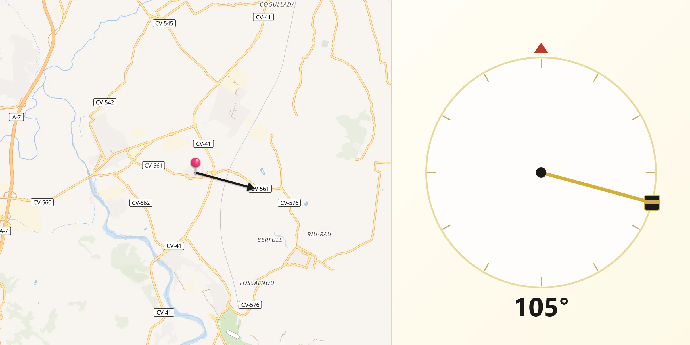 Dirección de la Qibla desde Sant Joanet