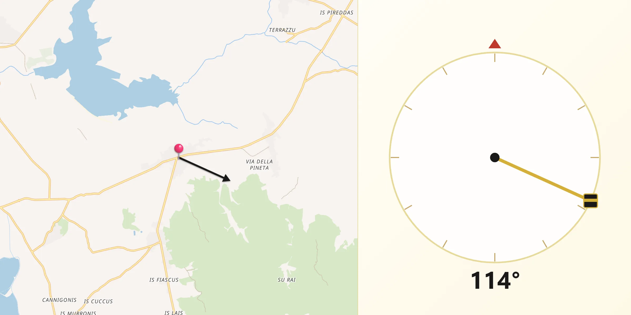 Direzione della Qibla da Giba