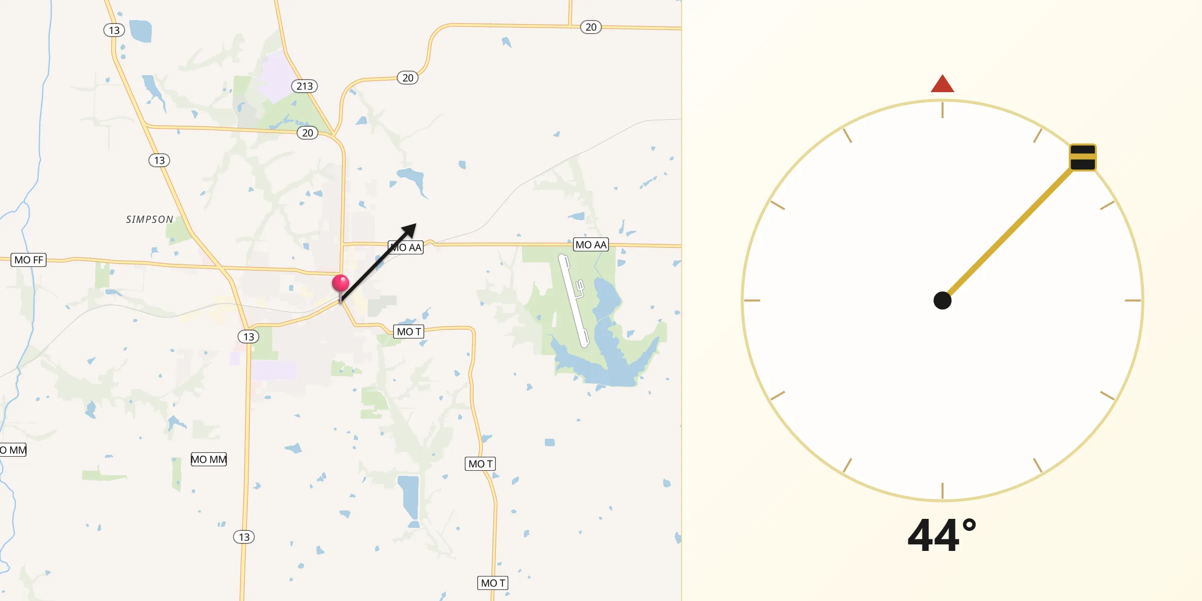 Qibla Direction from Higginsville