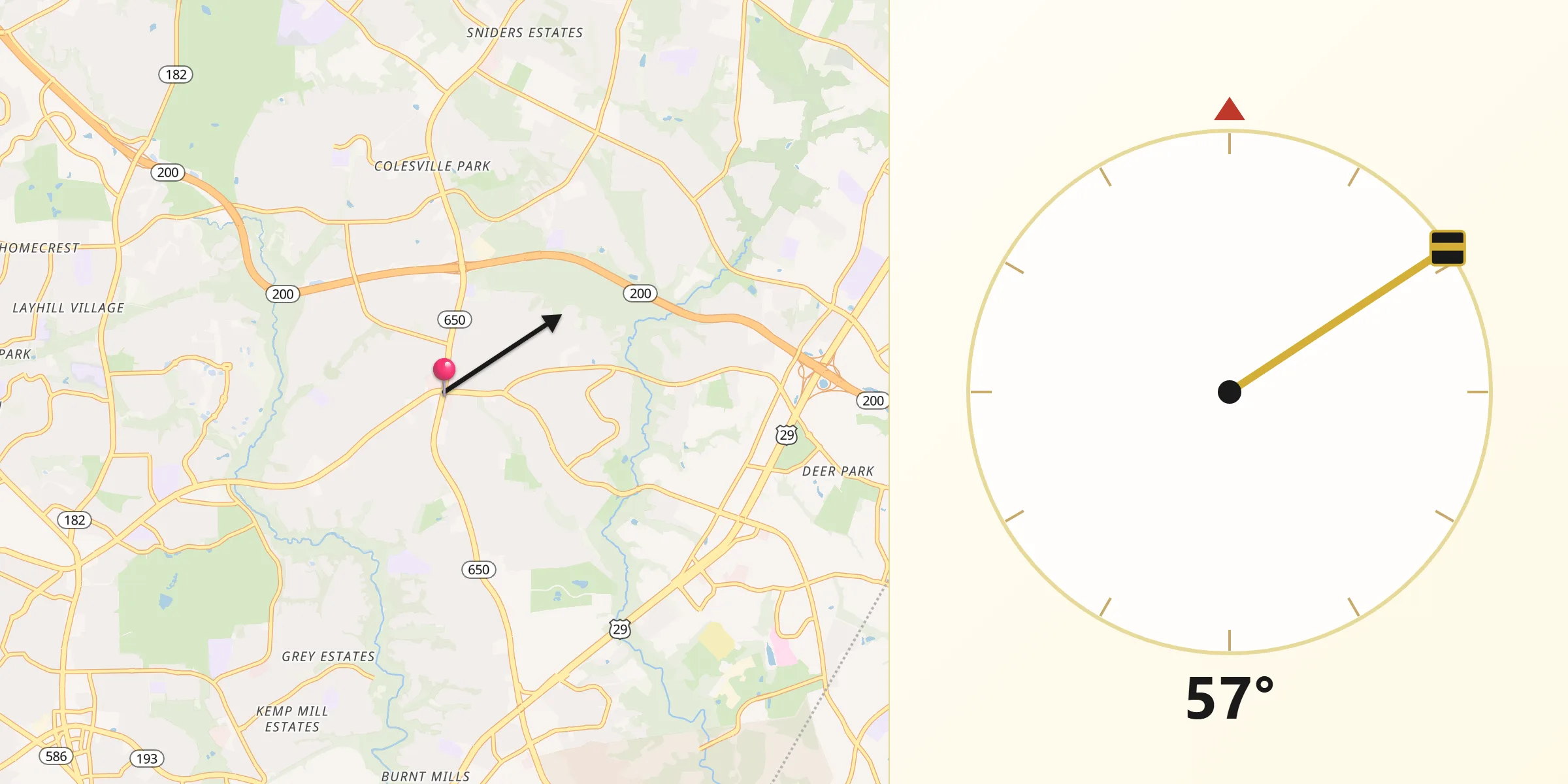 Qibla Direction from Colesville
