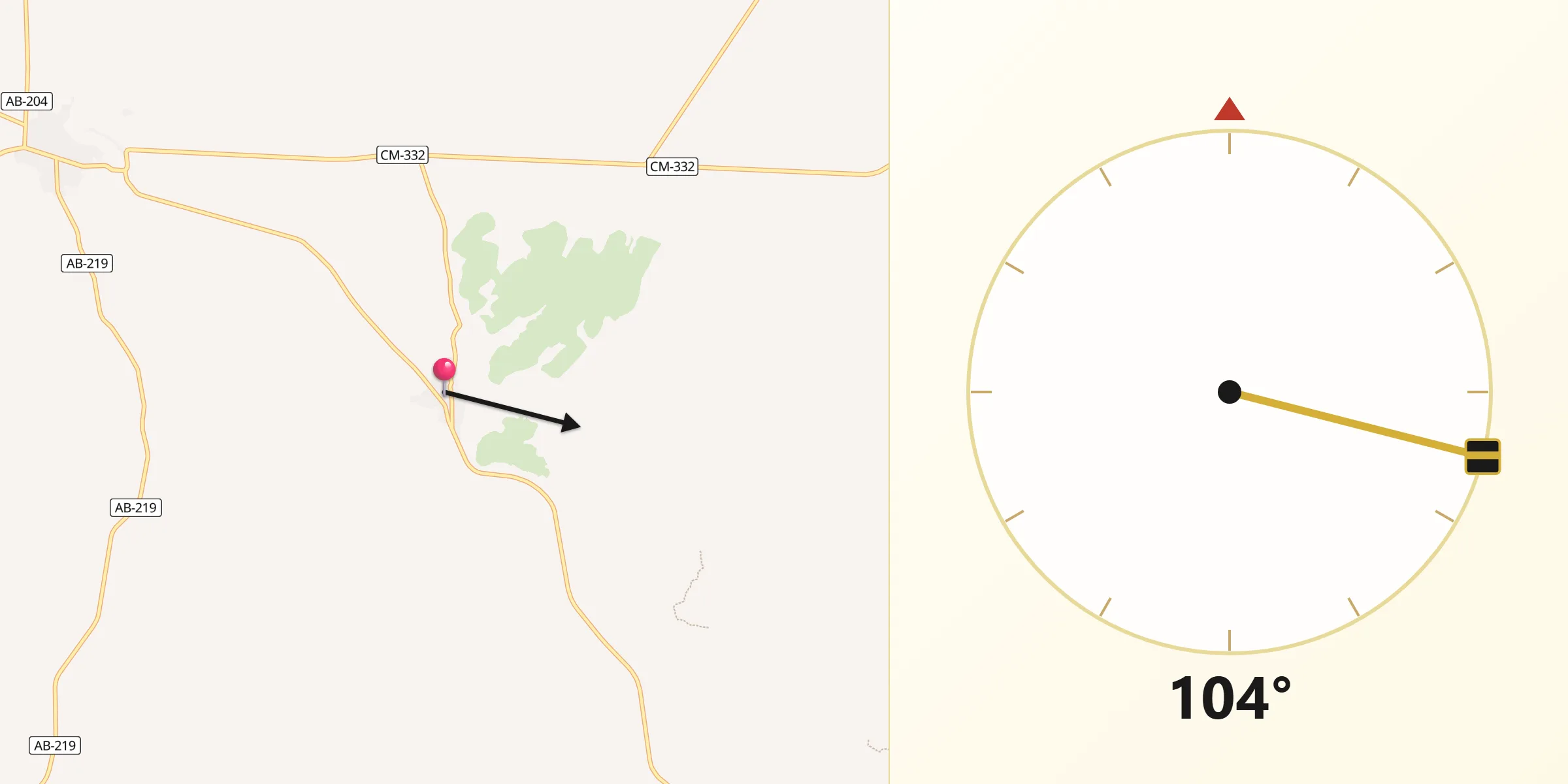 Dirección de la Qibla desde Pozo-Lorente
