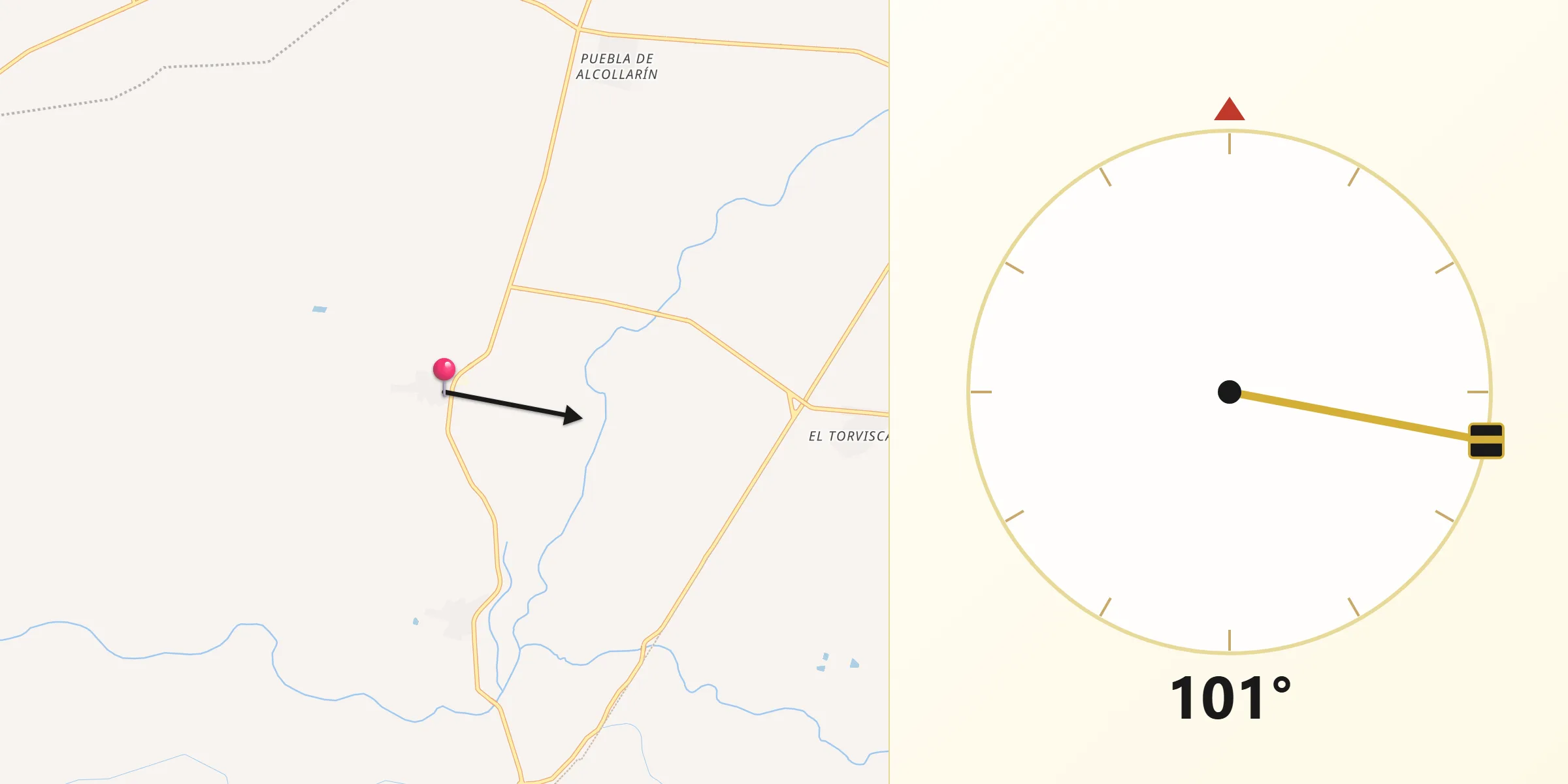 Dirección de la Qibla desde Villar de Rena