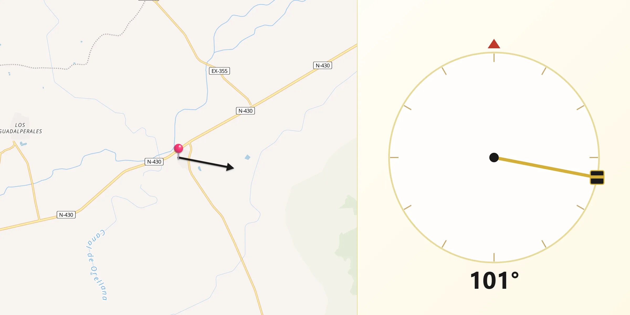 Dirección de la Qibla desde Acedera