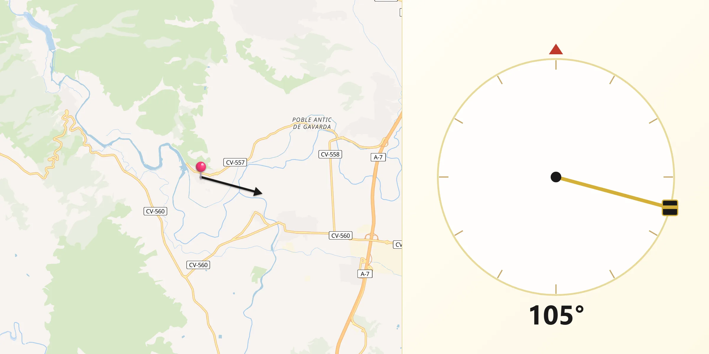 Dirección de la Qibla desde Antella