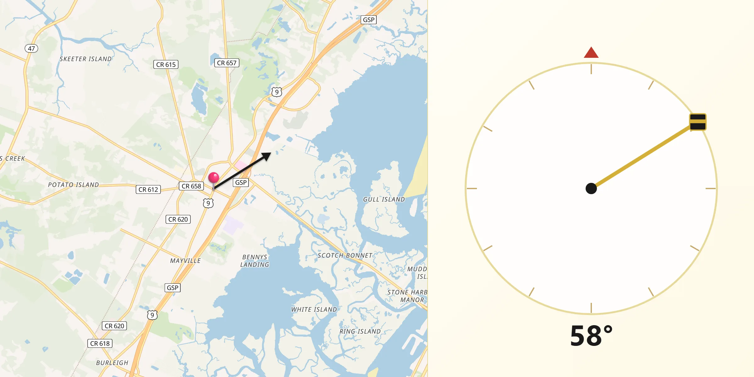 Qibla Direction from Cape May Court House