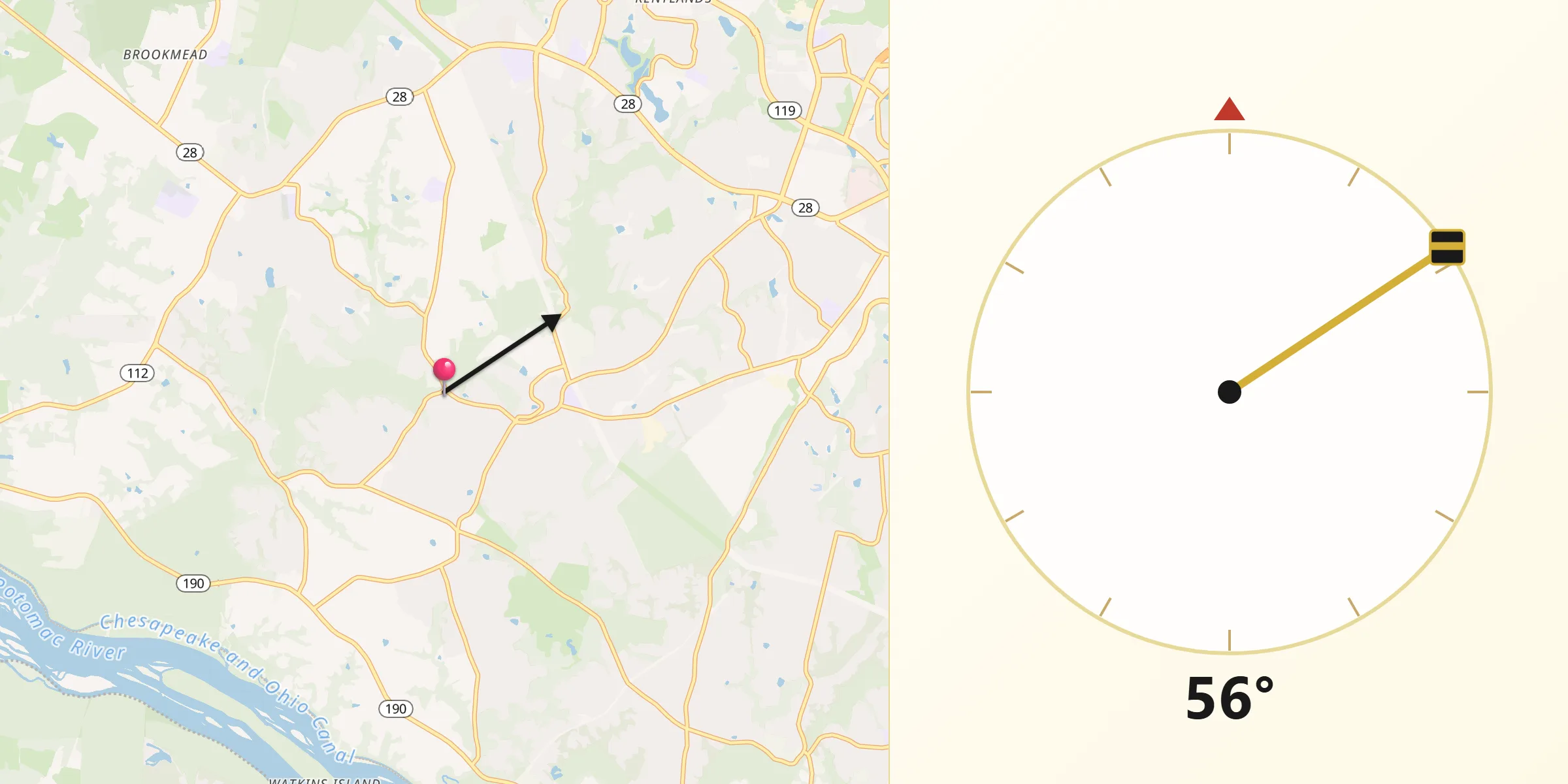 Qibla Direction from North Potomac