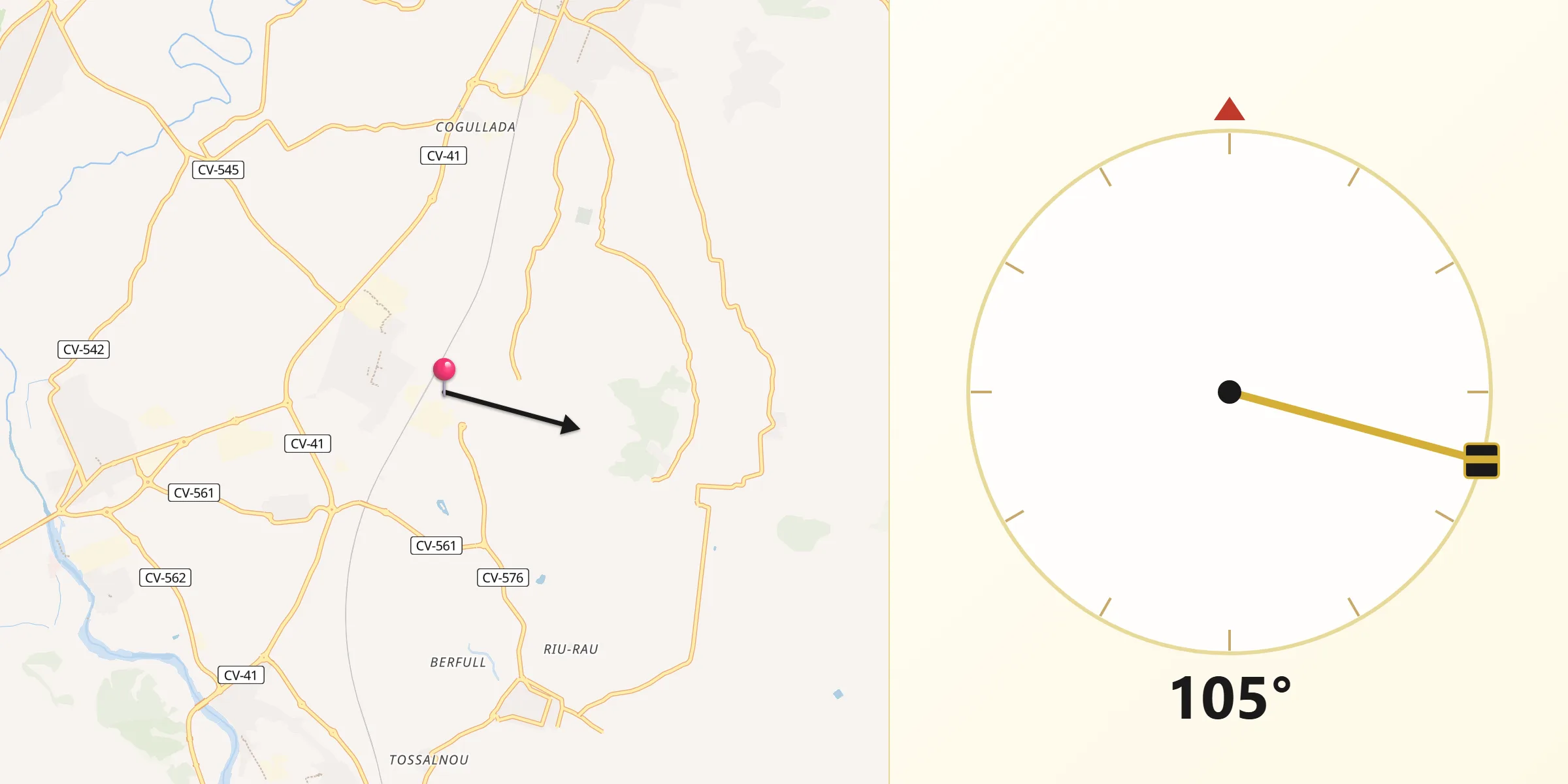 Dirección de la Qibla desde La Pobla Llarga