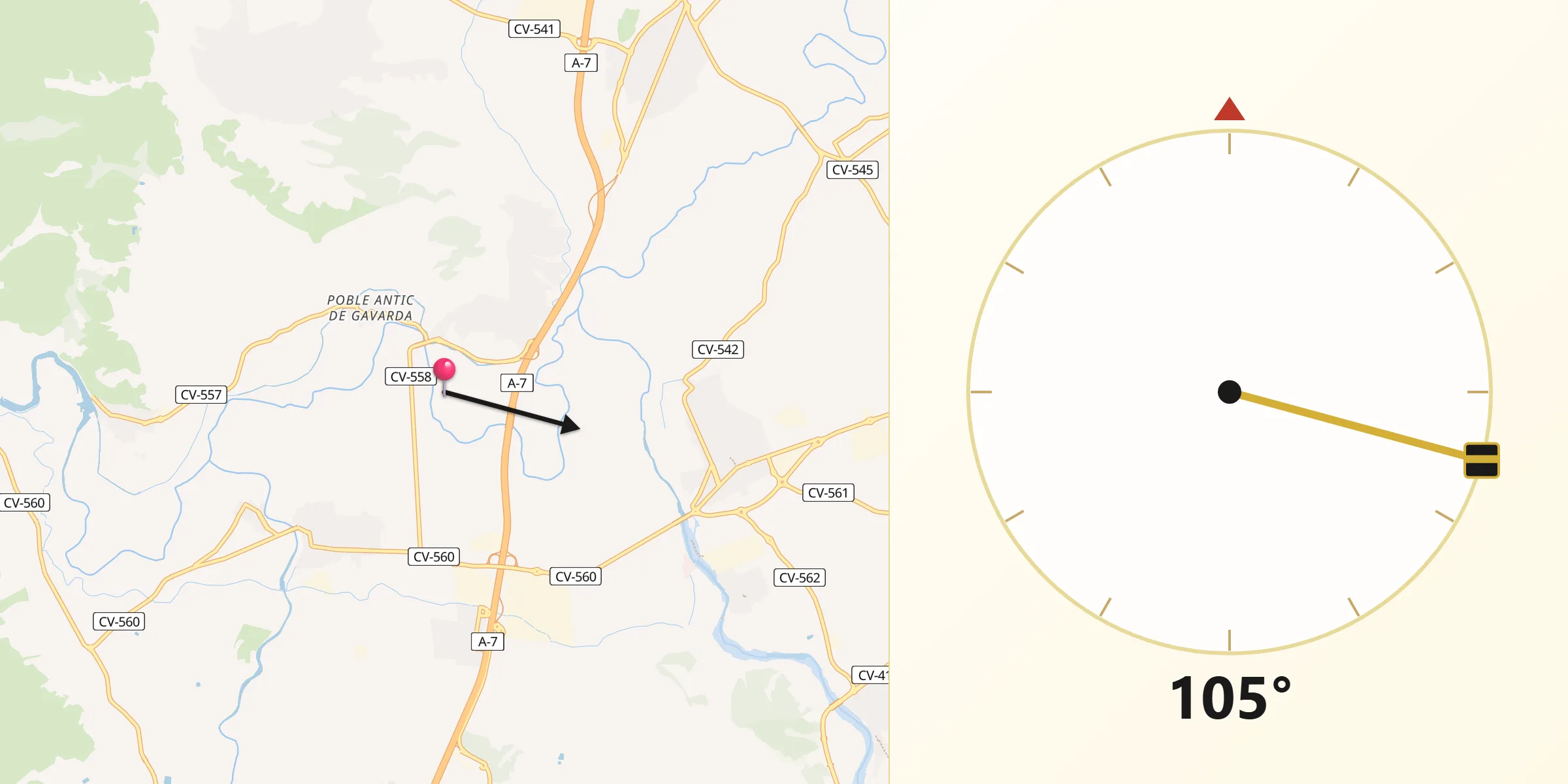 Dirección de la Qibla desde Gavarda