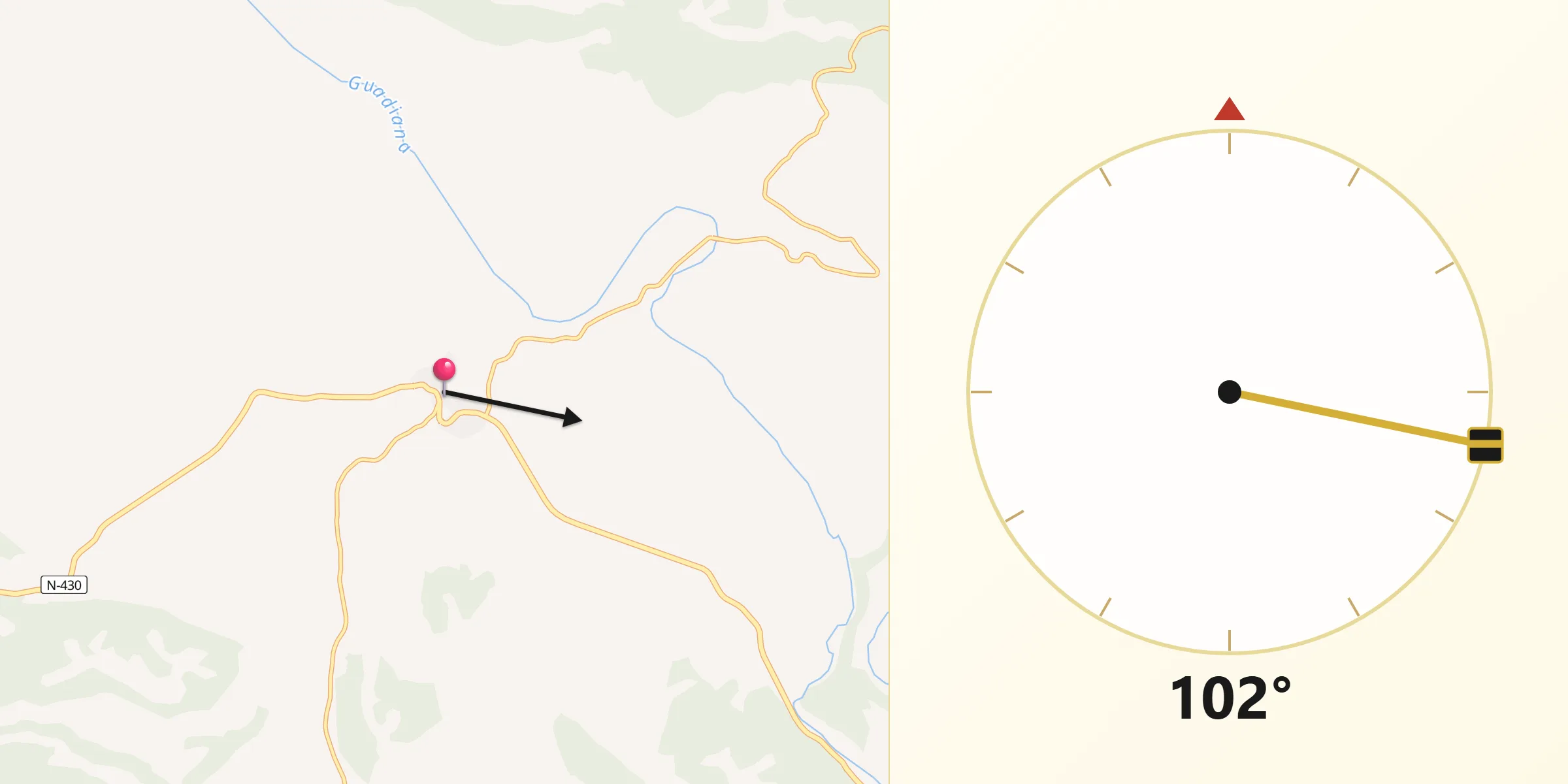 Dirección de la Qibla desde Puebla de Don Rodrigo