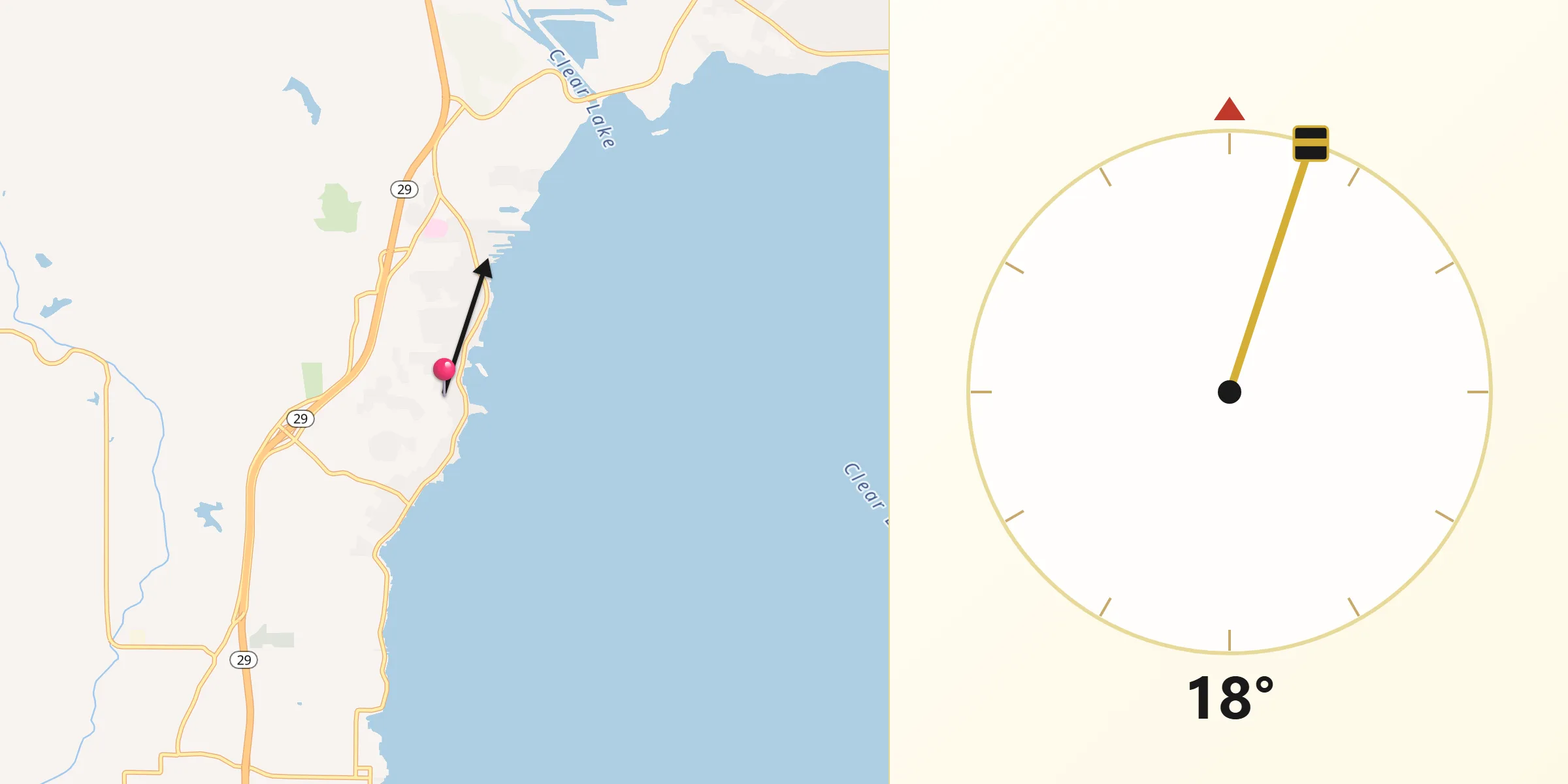 Qibla Direction from North Lakeport