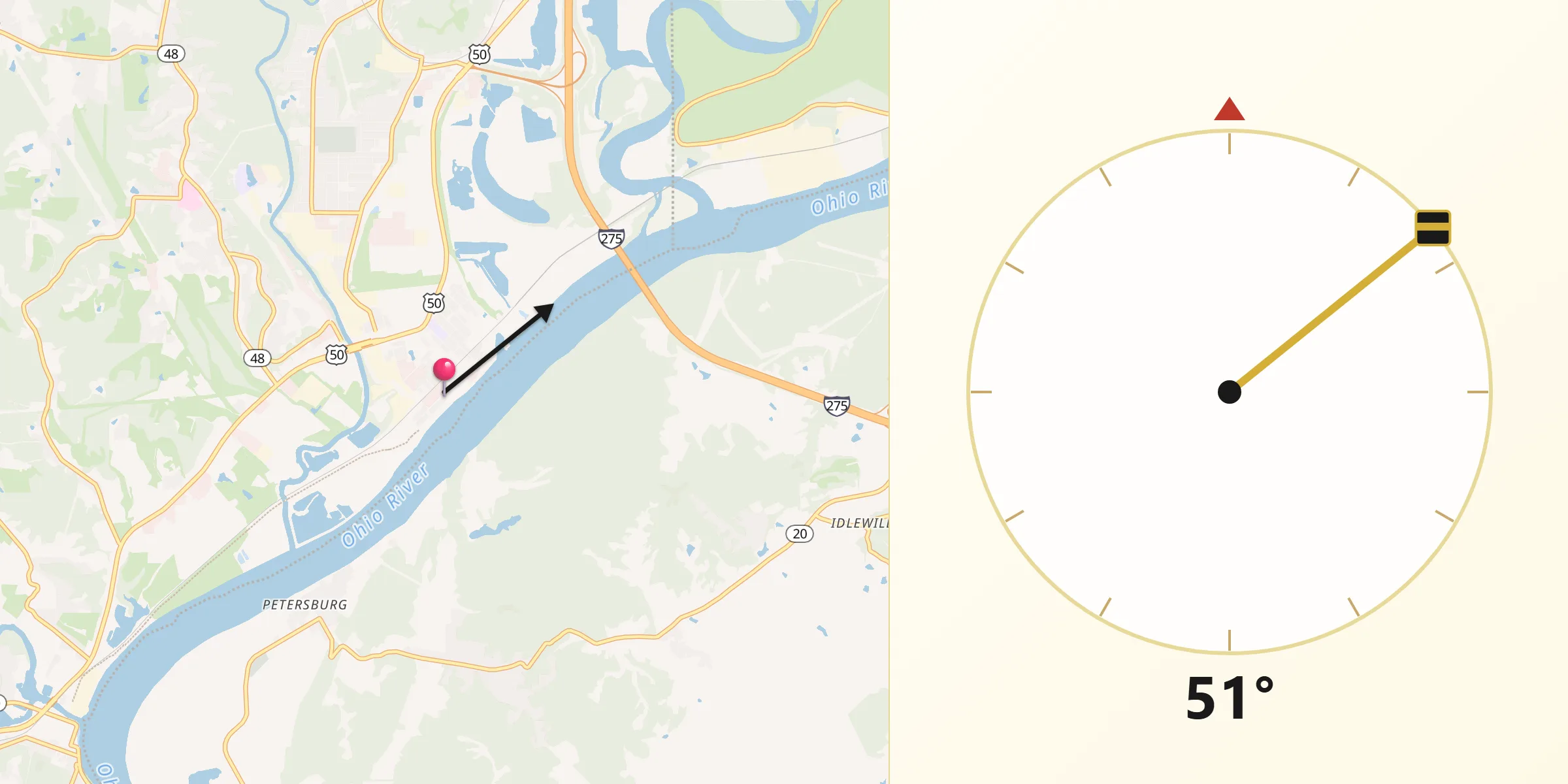 Qibla Direction from Lawrenceburg