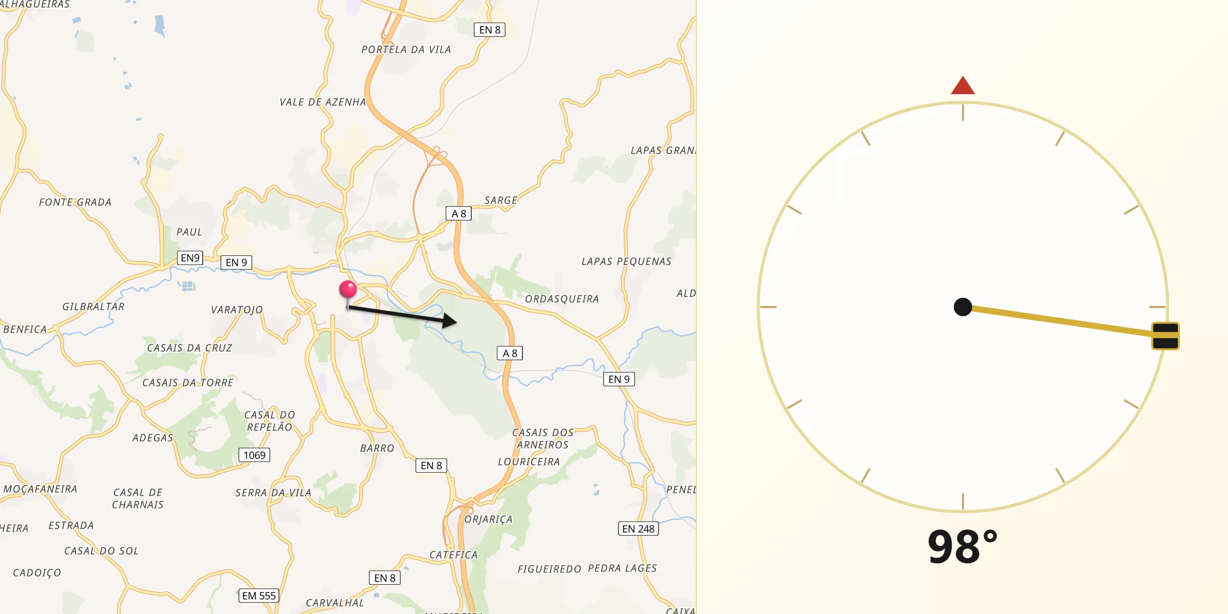 Direção da Qibla a partir de Torres Vedras