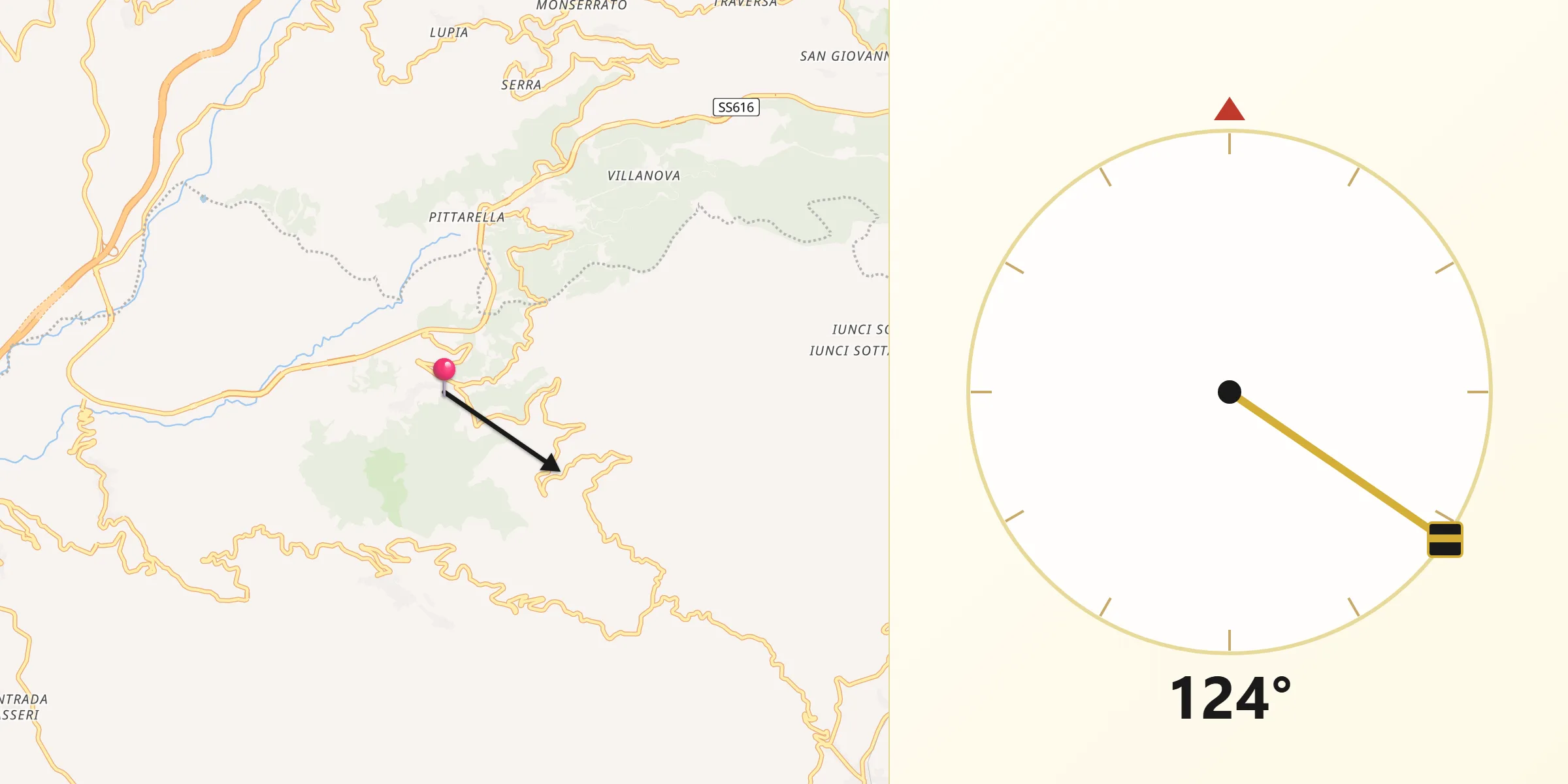 Direzione della Qibla da Motta Santa Lucia