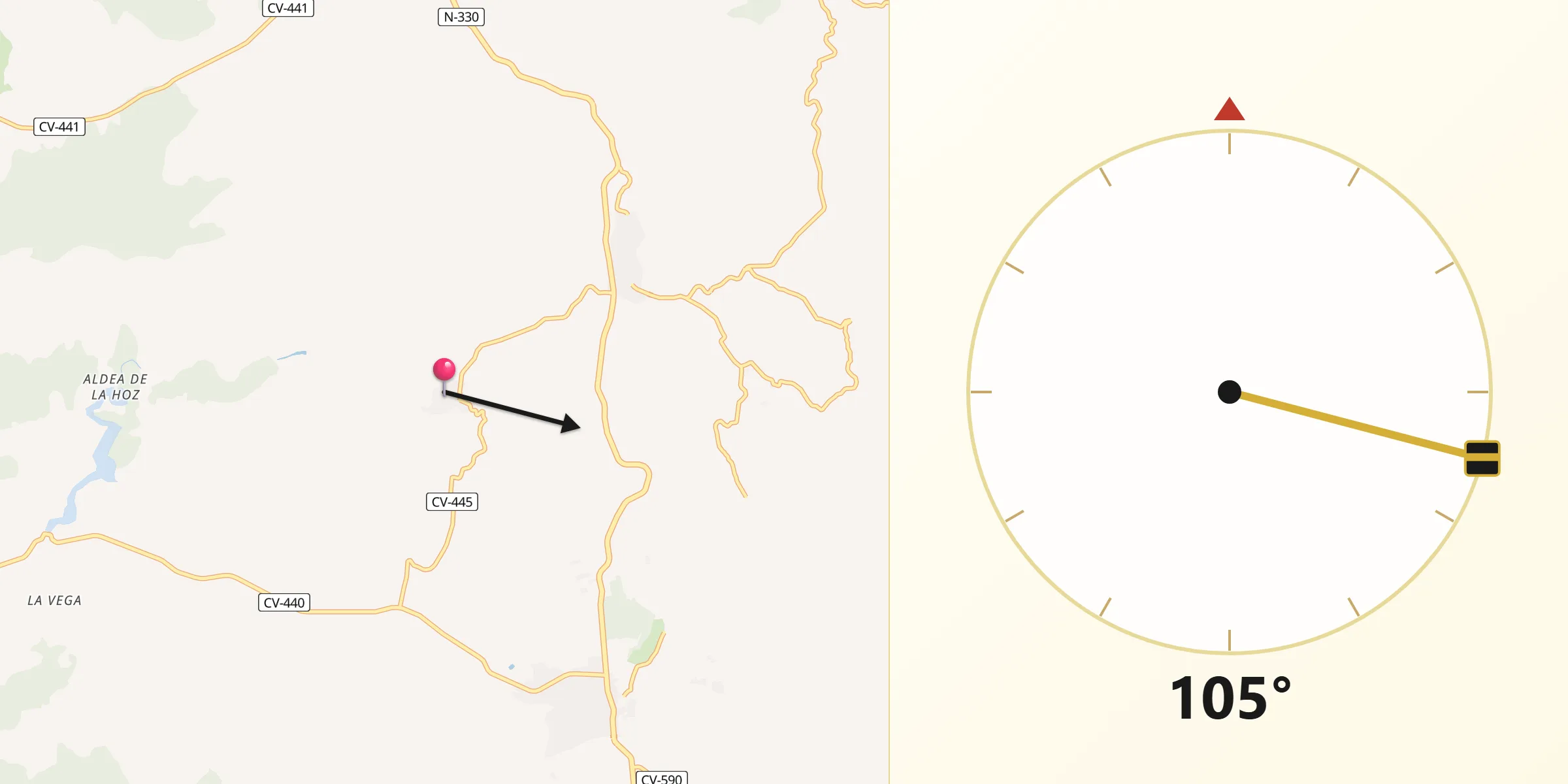 Dirección de la Qibla desde Zarra