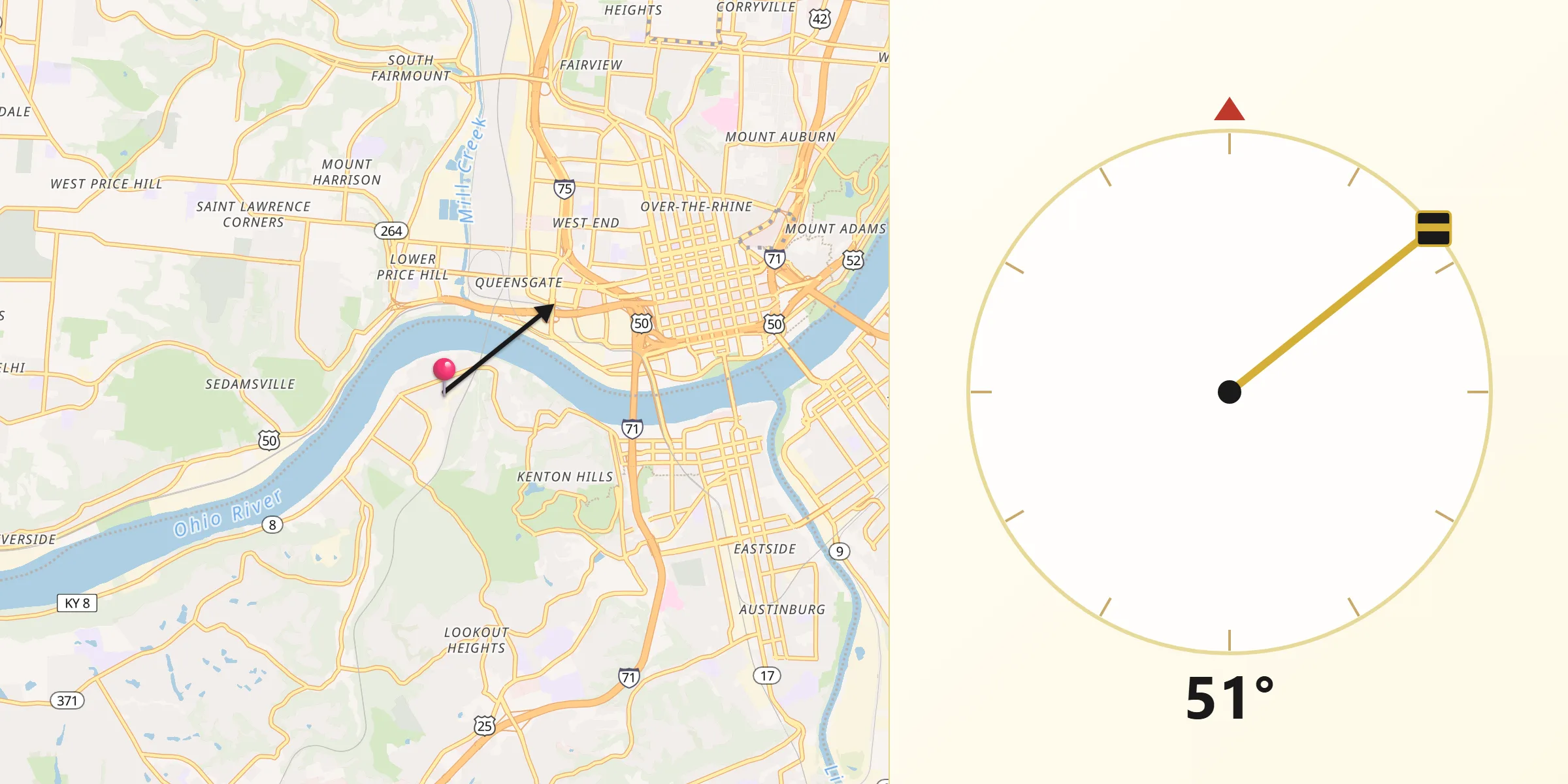 Qibla Direction from Ludlow
