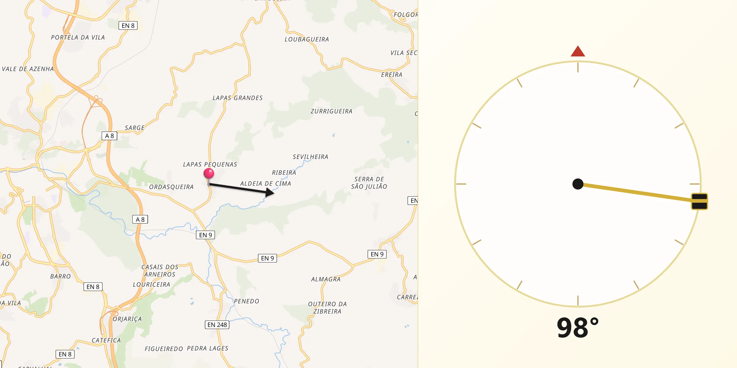 Direção da Qibla a partir de Matacães