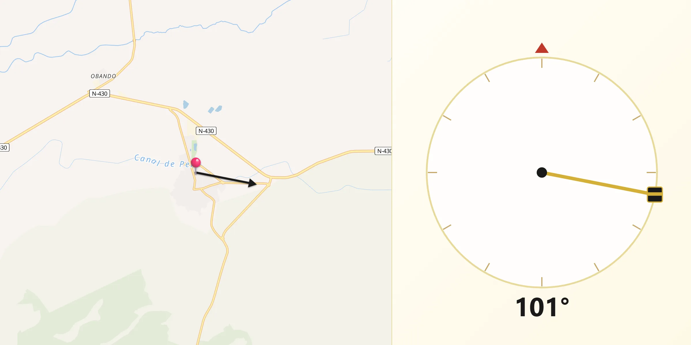 Dirección de la Qibla desde Navalvillar de Pela
