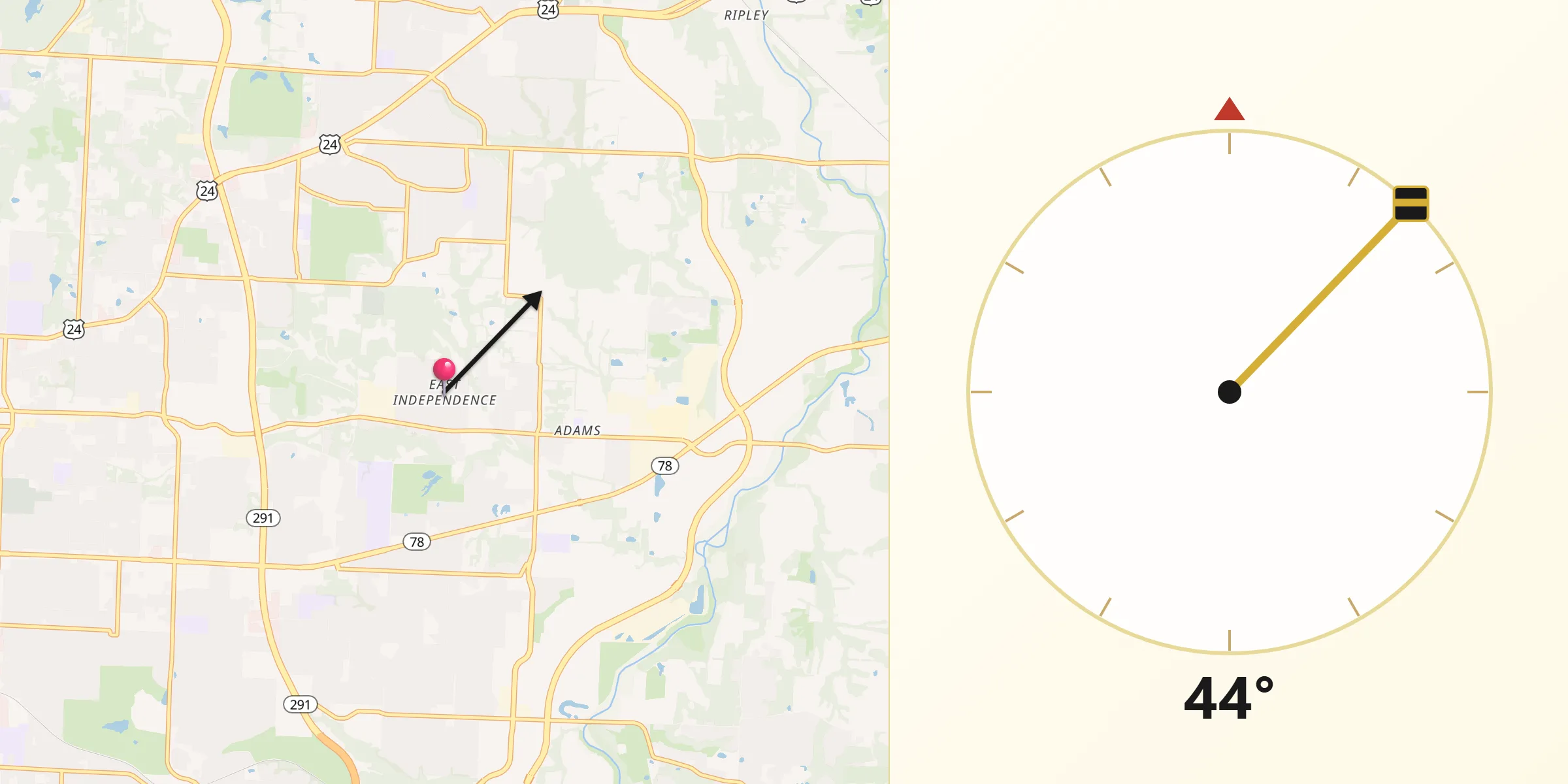 Qibla Direction from East Independence