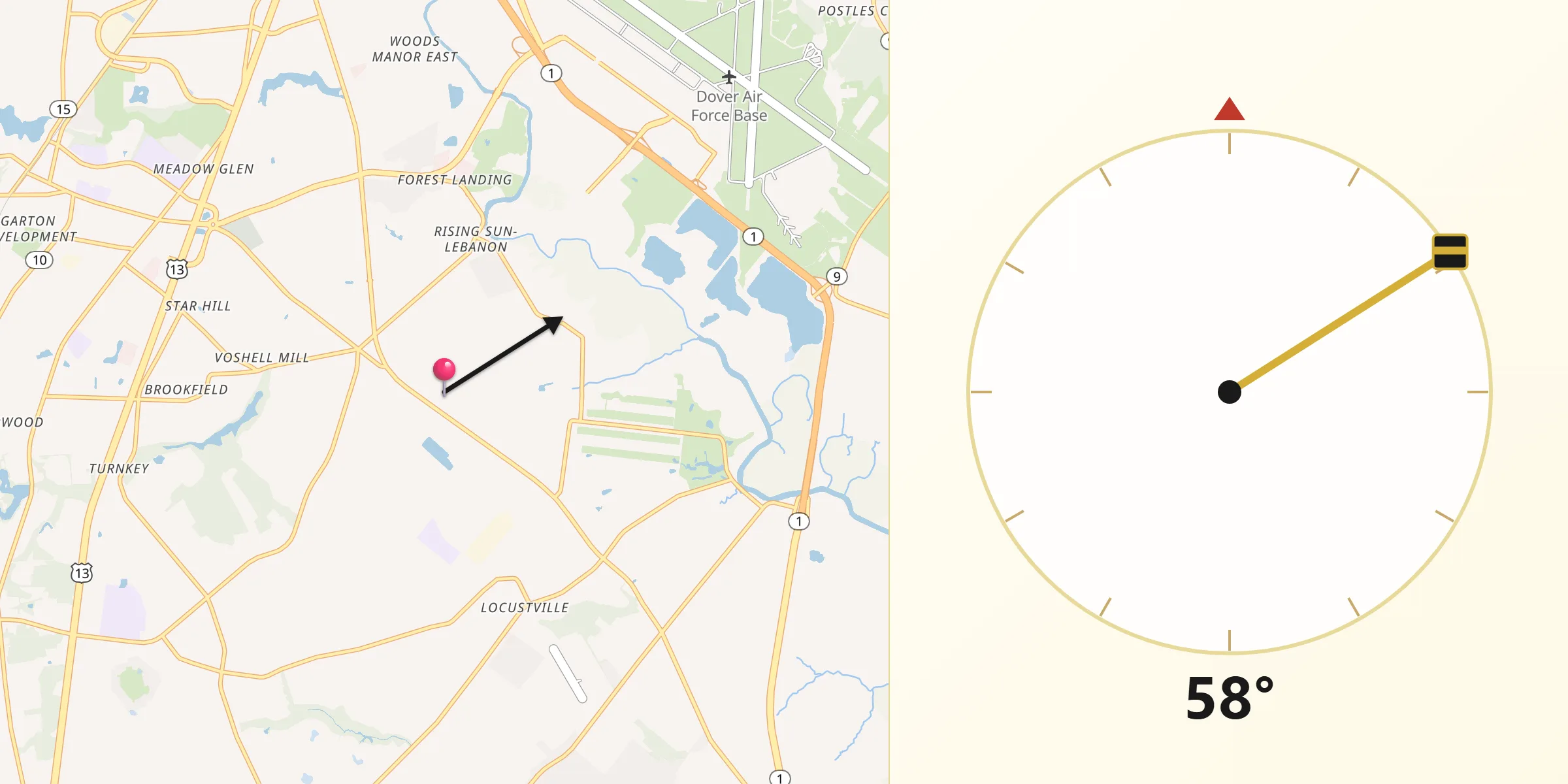 Dirección de la Qibla desde Kent