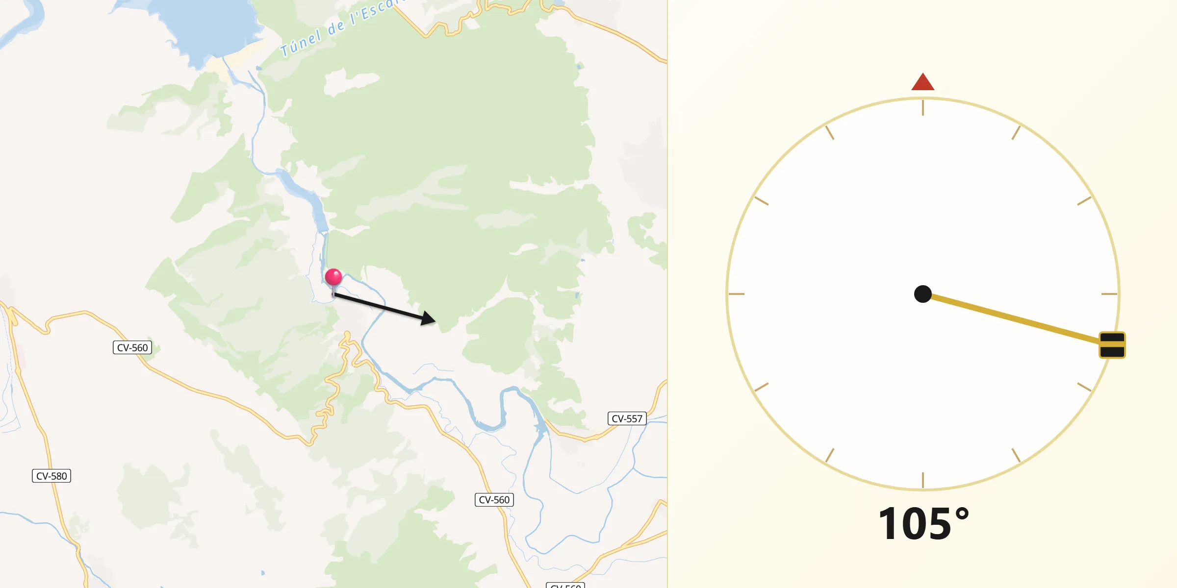 Dirección de la Qibla desde Sumacàrcer