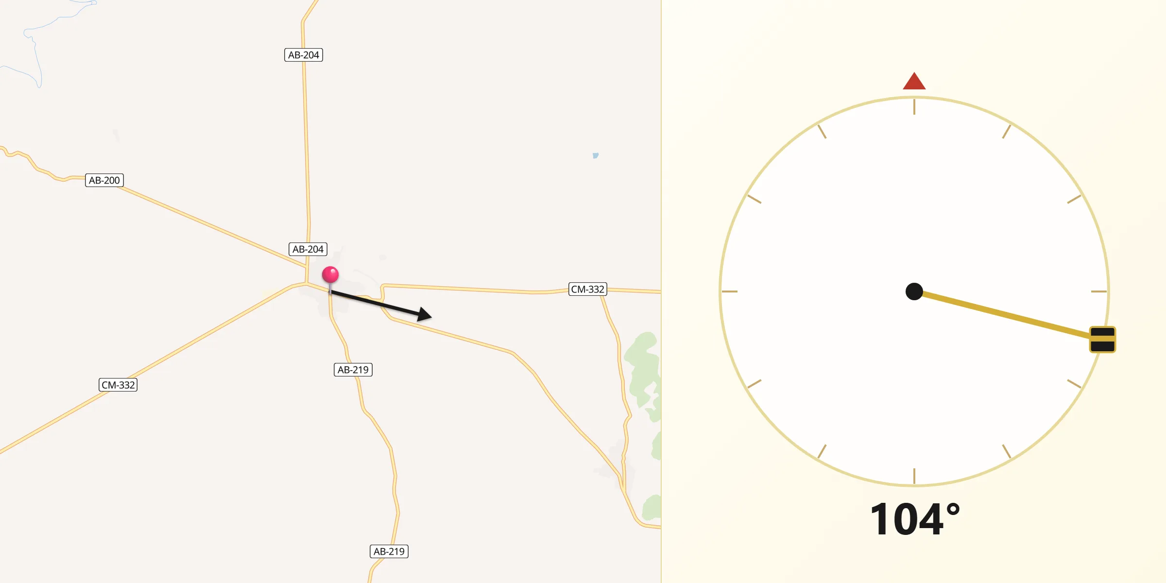 Dirección de la Qibla desde Casas de Juan Núñez