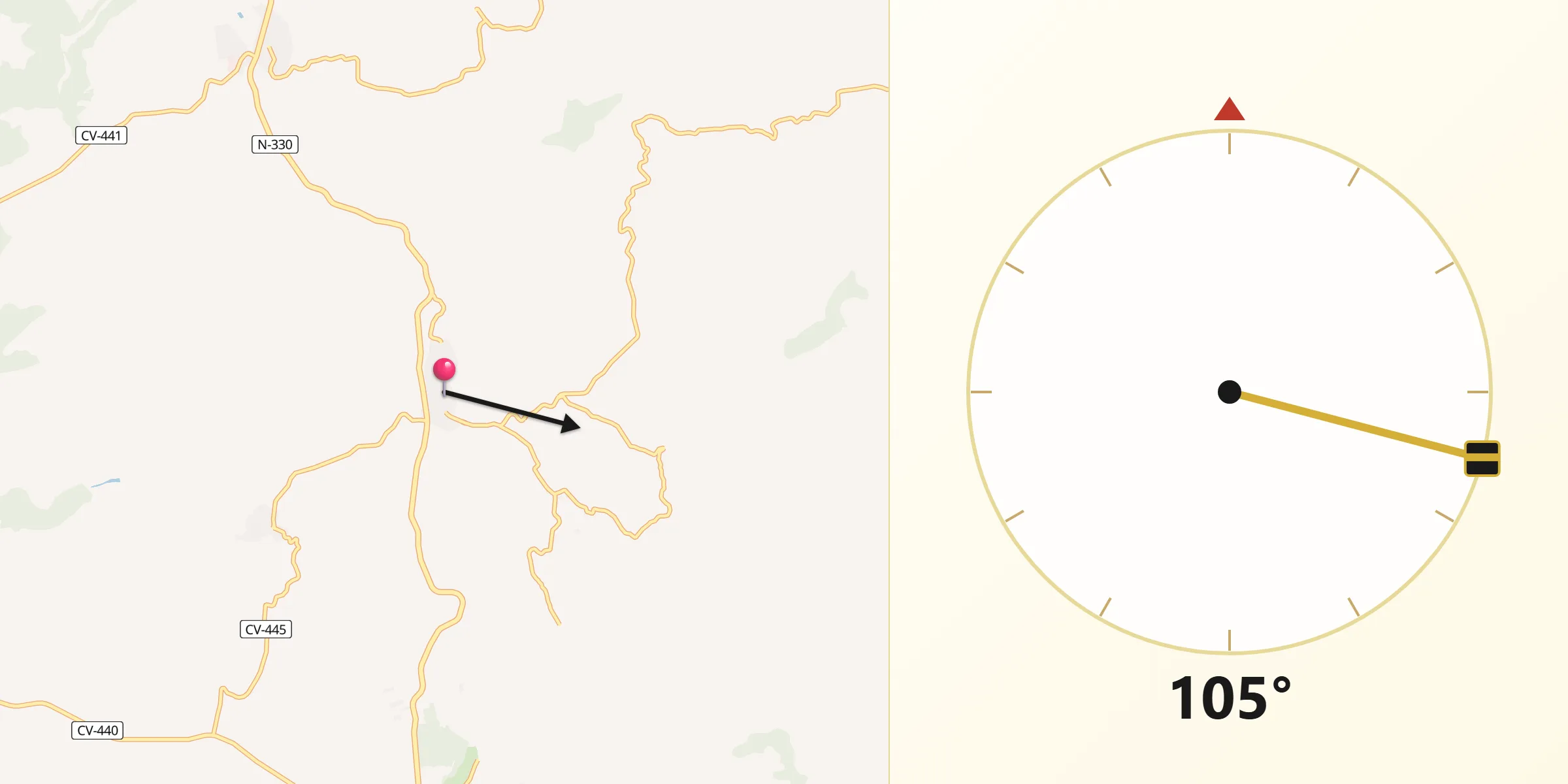Dirección de la Qibla desde Teresa de Cofrentes