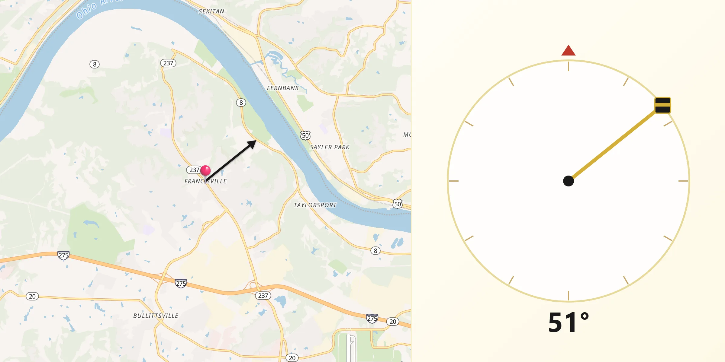 Qibla Direction from Francisville