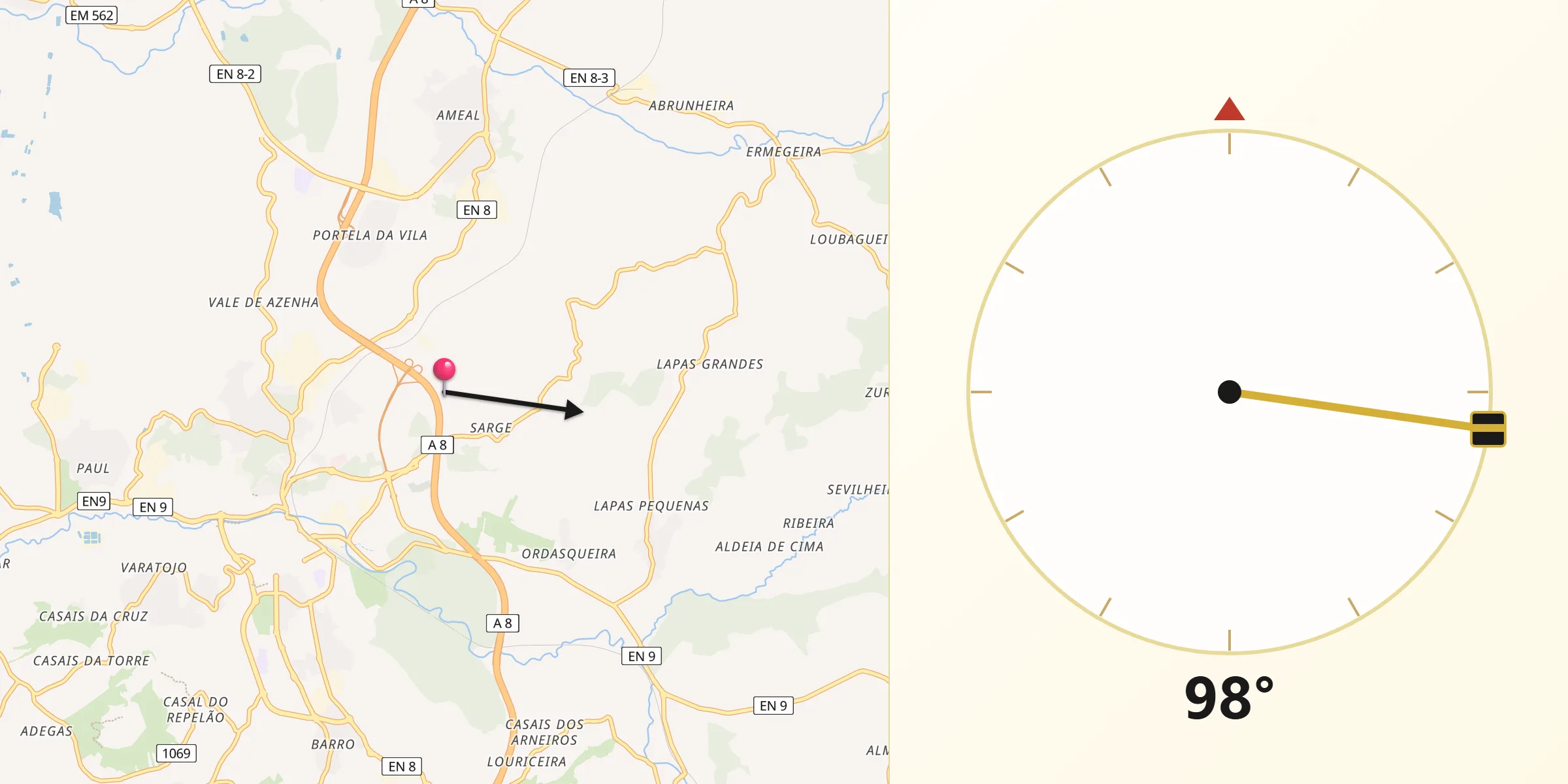 Direção da Qibla a partir de Santa Maria do Castelo e São Miguel
