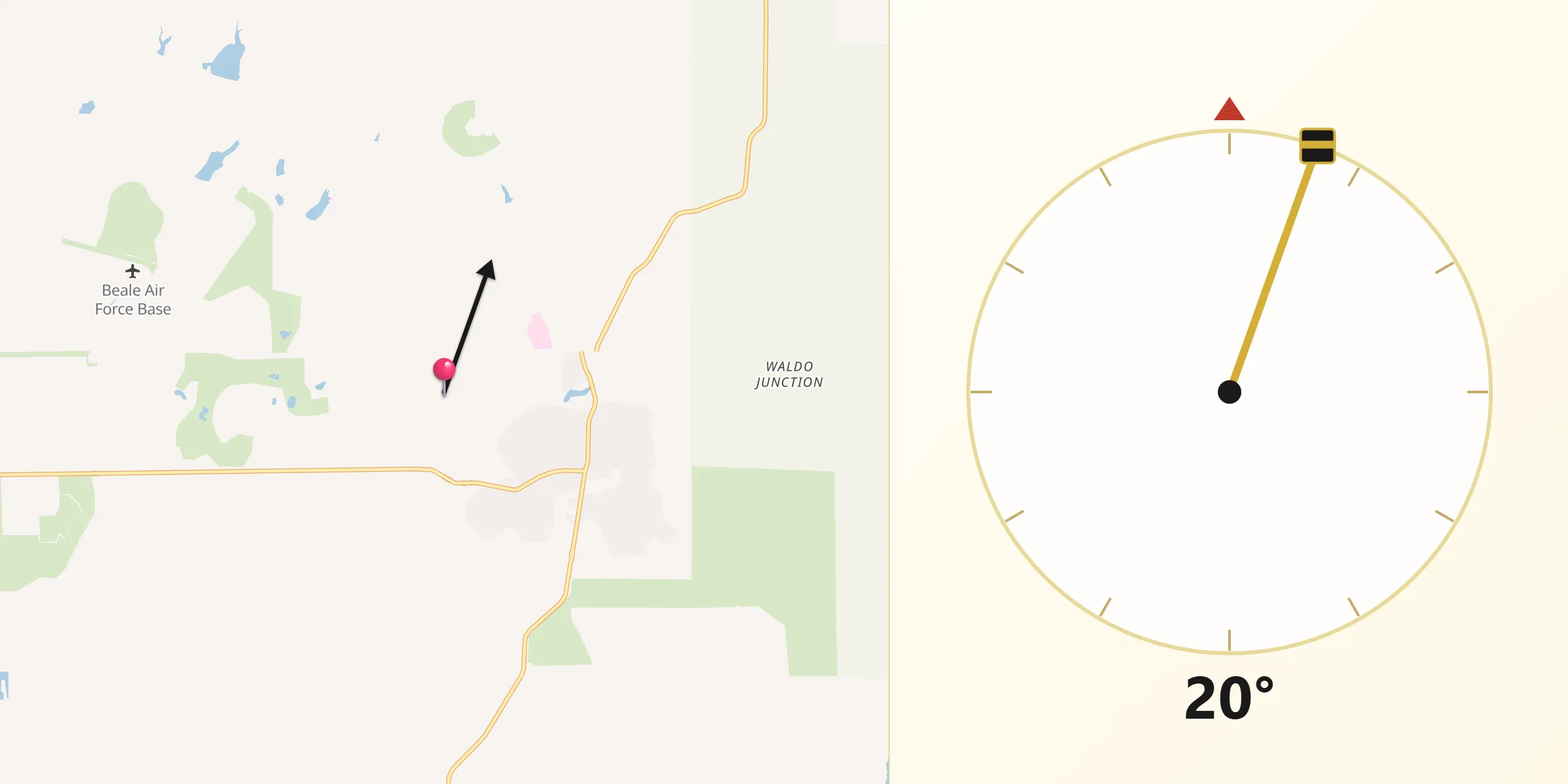 Qibla Direction from Beale Air Force Base