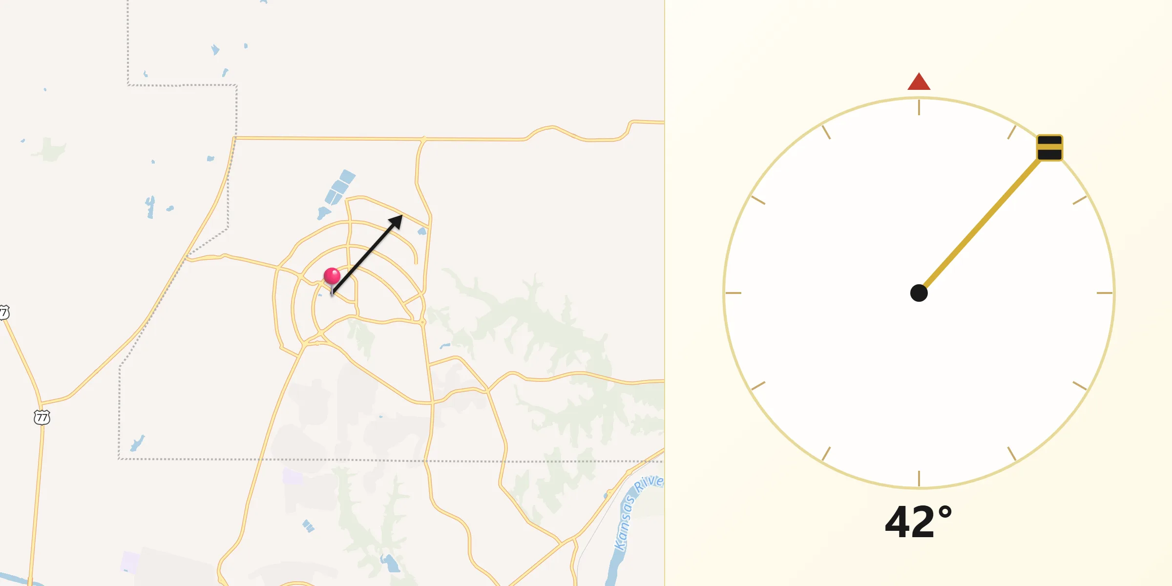 Qibla Direction from Fort Riley North