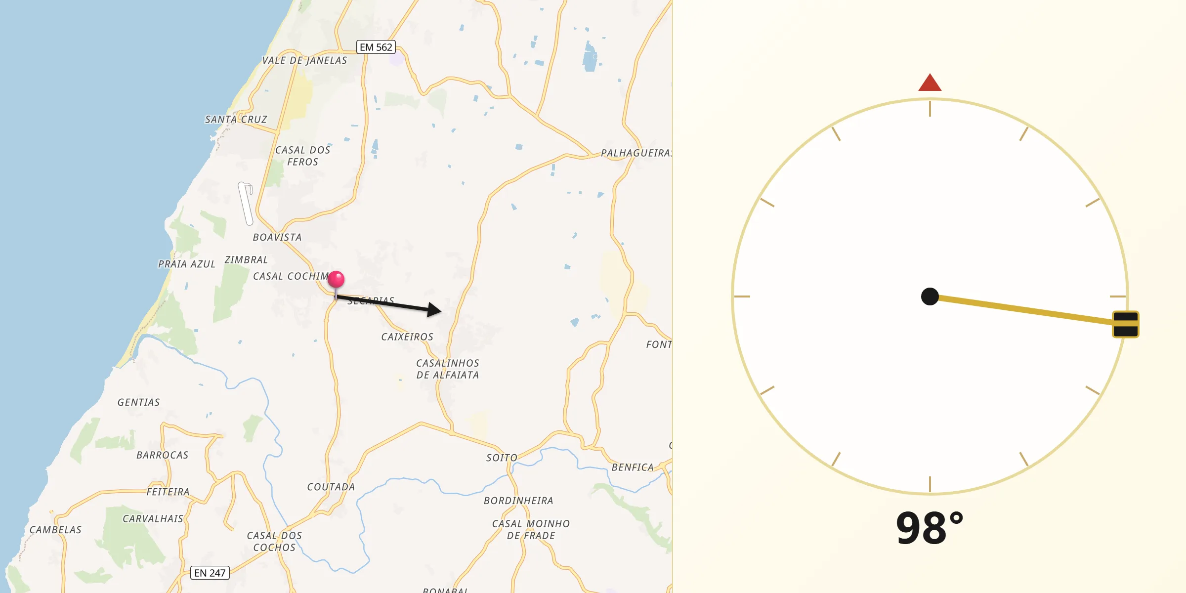 Direção da Qibla a partir de Silveira