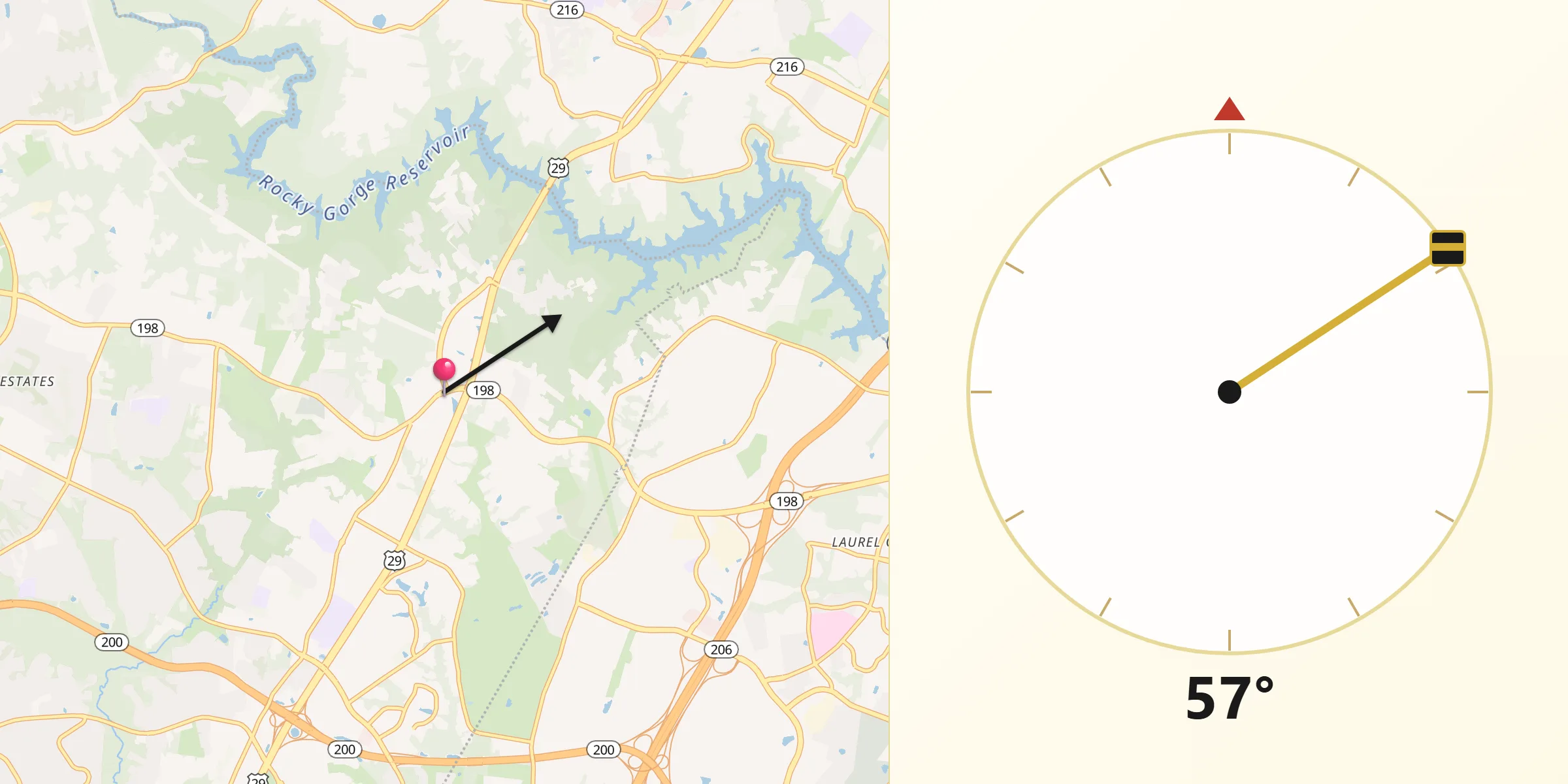 Qibla Direction from Burtonsville