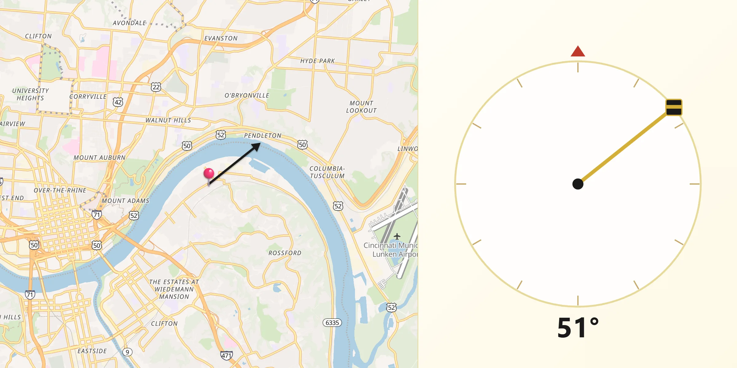 Dirección de la Qibla desde Dayton