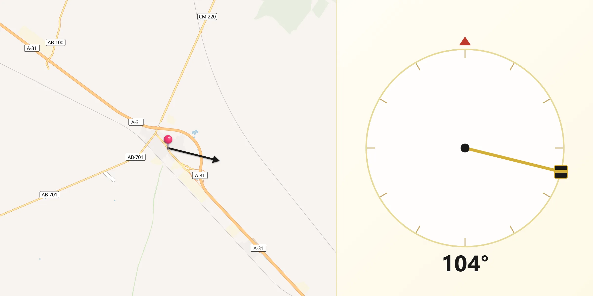 Dirección de la Qibla desde La Gineta
