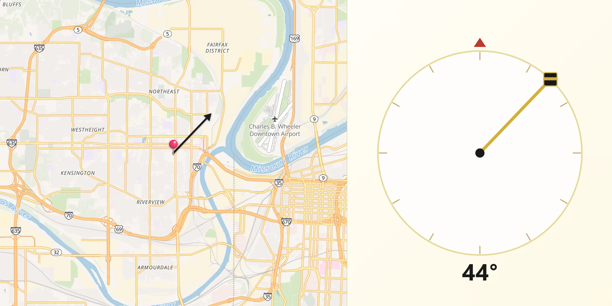 Qibla Direction from Kansas City