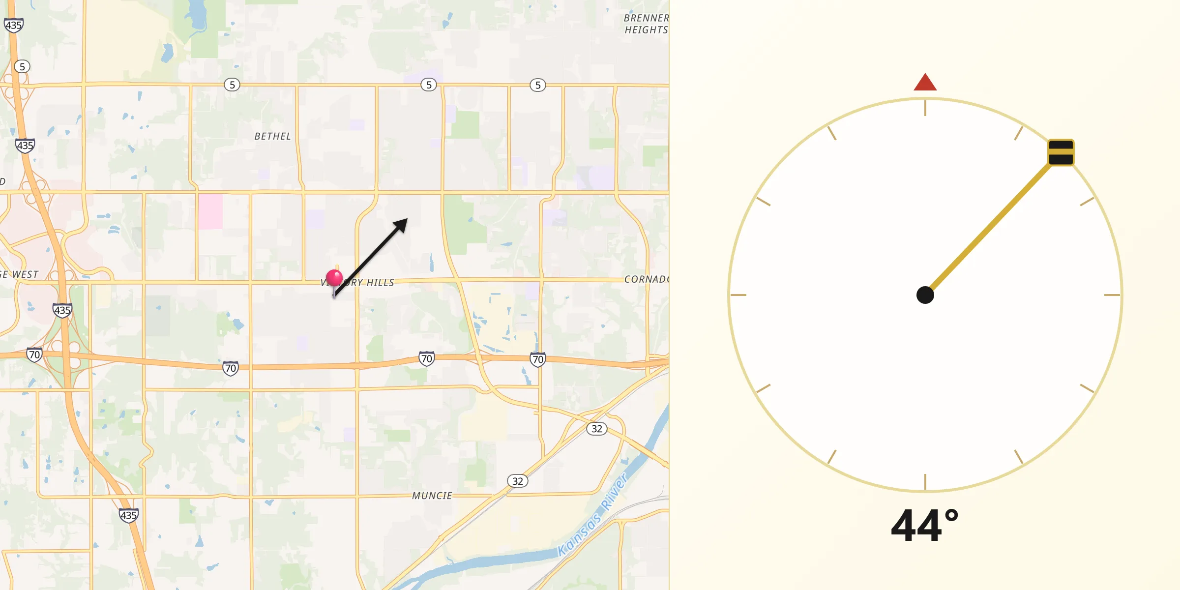 Qibla Direction from Wyandotte