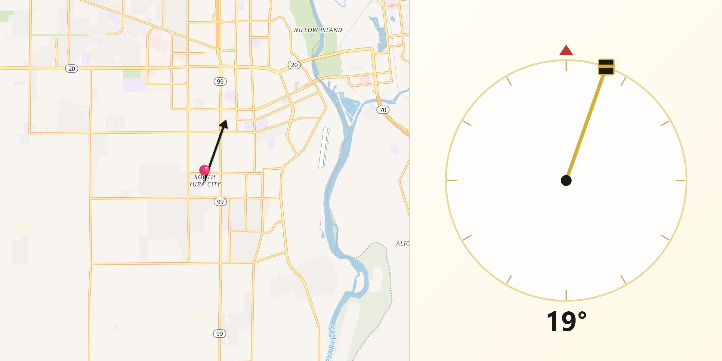 Qibla Direction from South Yuba City