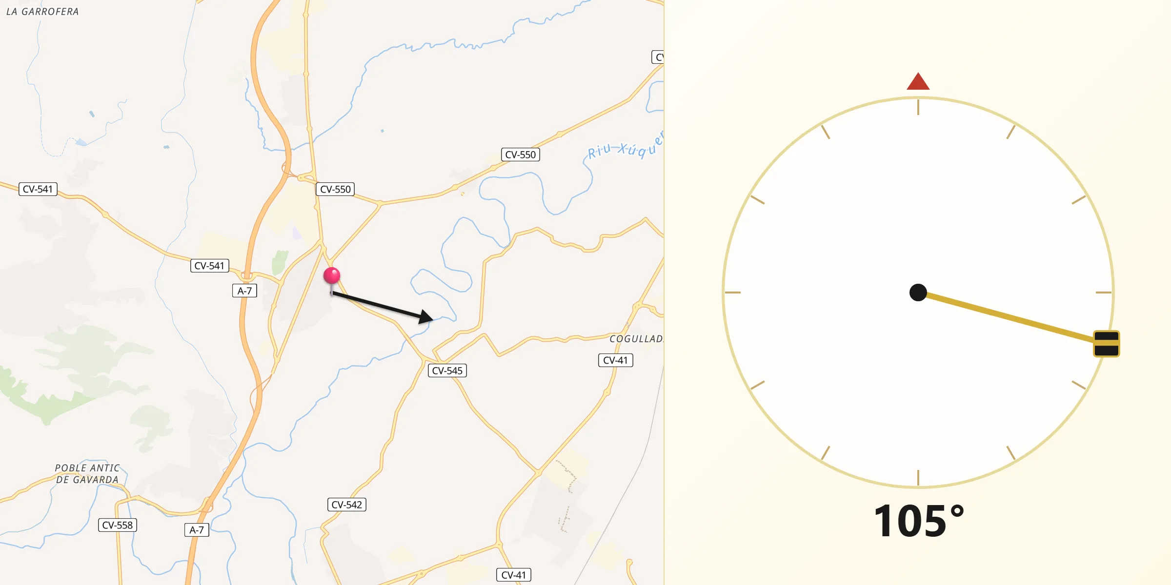 Dirección de la Qibla desde Alberic